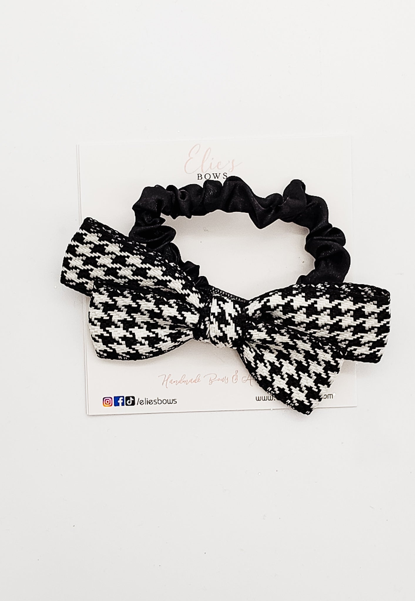 Black Houndstooth - Elastic Scrunchie-Scrunchie-Elie’s Bows