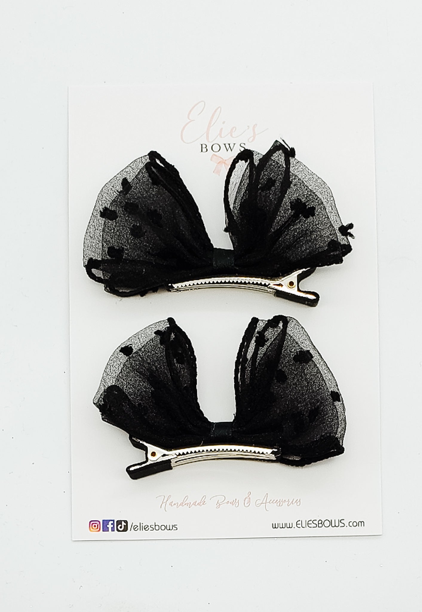 Black Organza - Pigtails - 3"-Pigtails-Elie’s Bows
