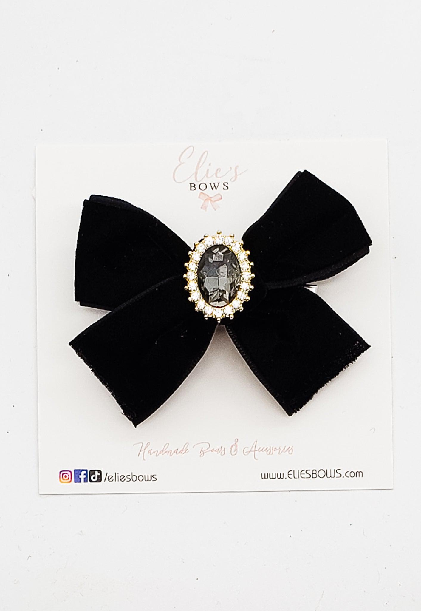 Black Velvet Ribbon Chic Bow - 3.5"-Bows-Elie’s Bows