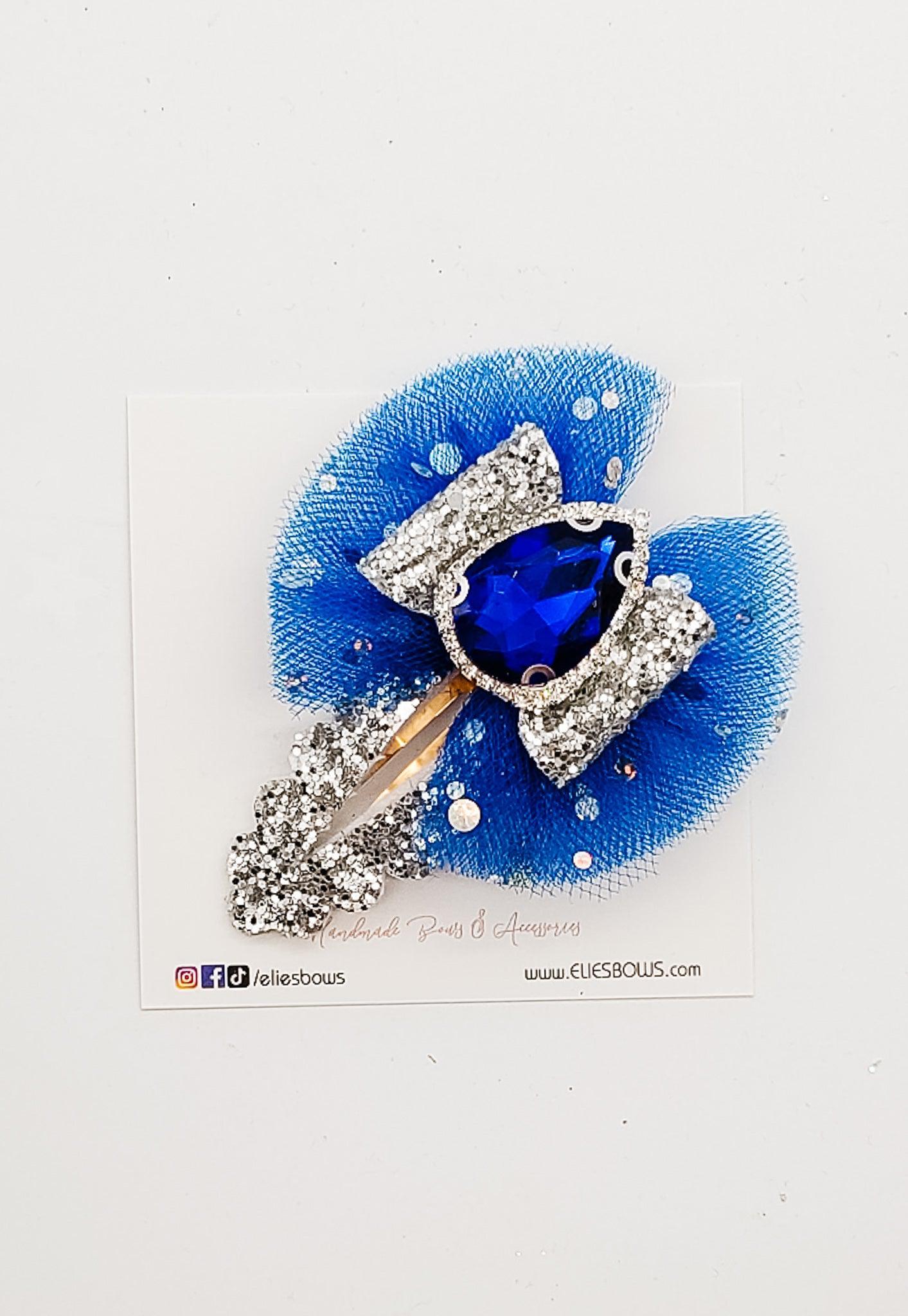 Blue Diamond - XL Snap Clip - 4"-Snap Clips-Elie’s Bows