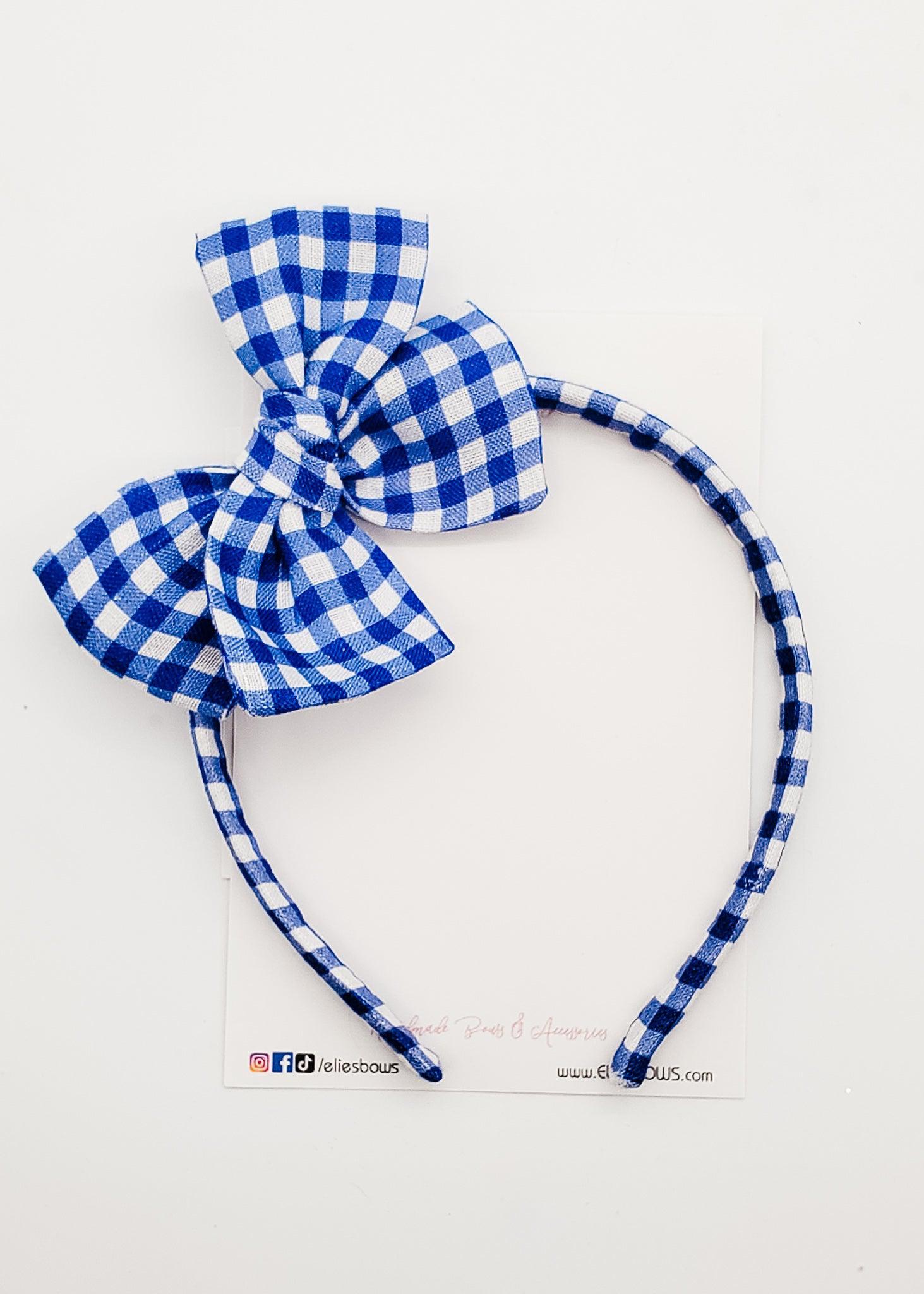 Blue Plaid - Lilly Headband-Hard Headbands-Elie’s Bows