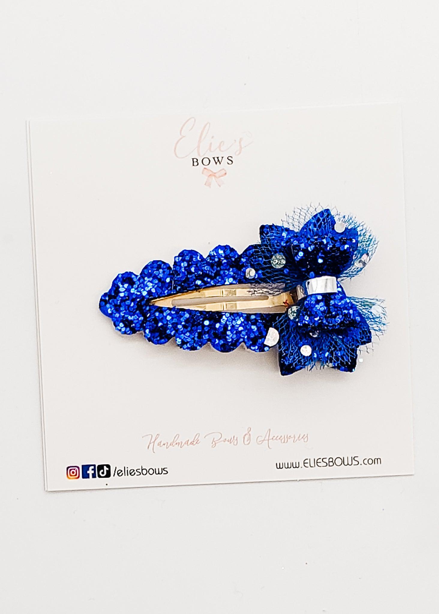 Cobalt Blue Glitter - Snap Clip - 2.5"-Snap Clips-Elie’s Bows
