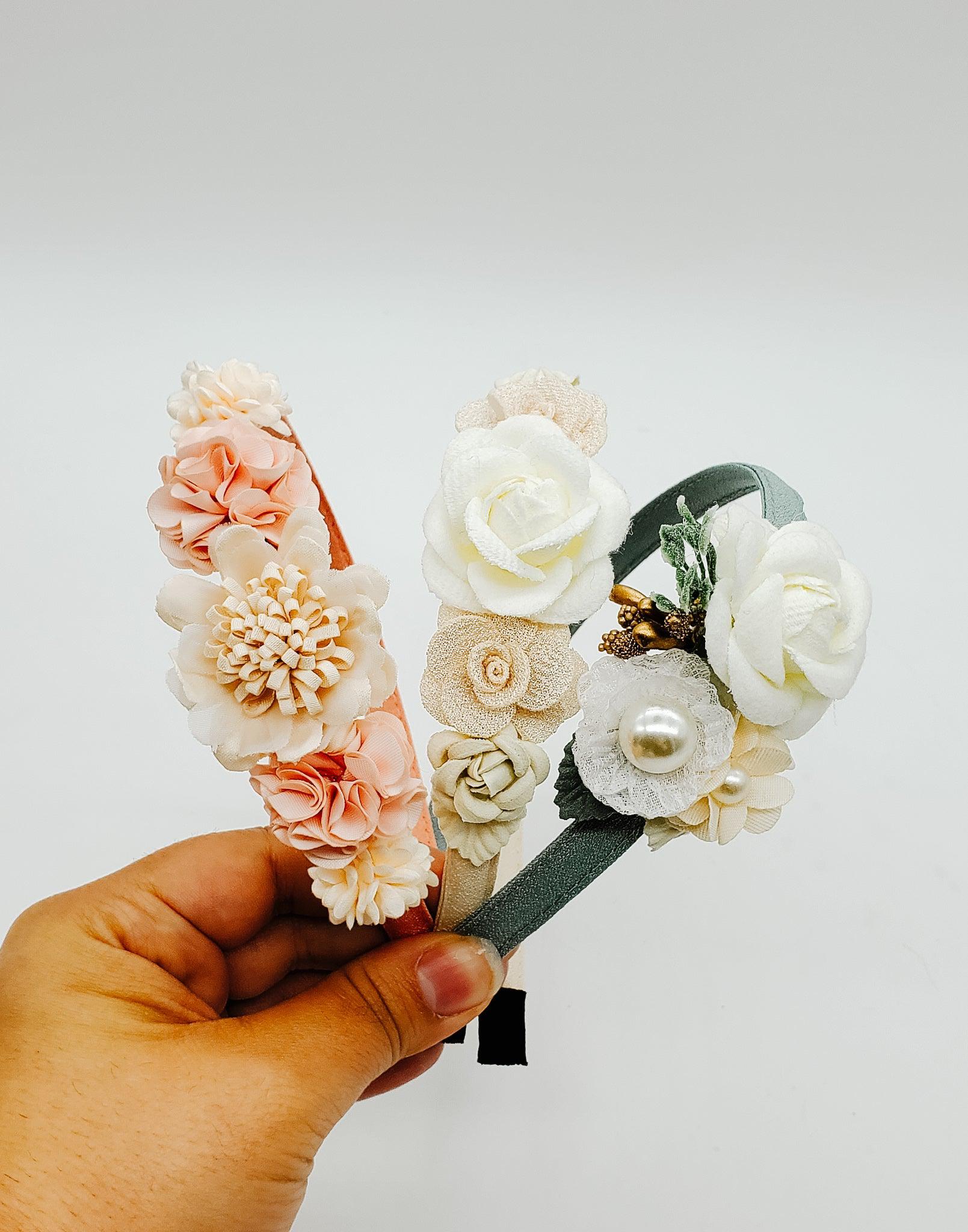 Creme Brule Blooms - Hard Headband-Headband-Elie’s Bows