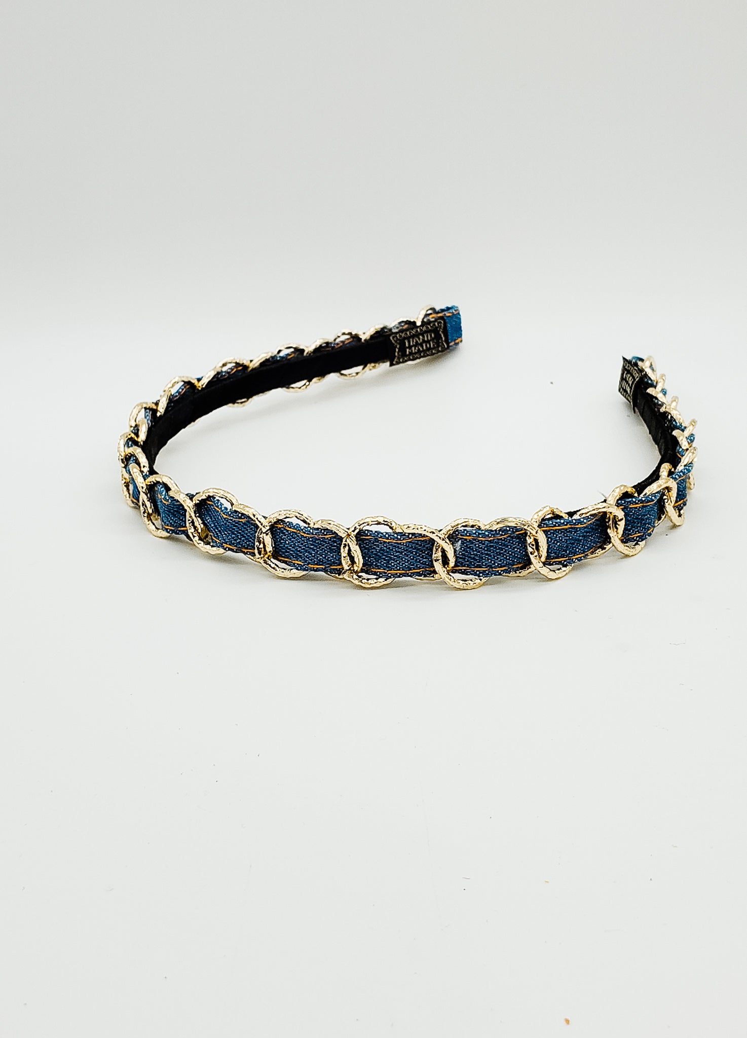 Dark Denim & gold chain - Hard Headband-Headband-Elie’s Bows