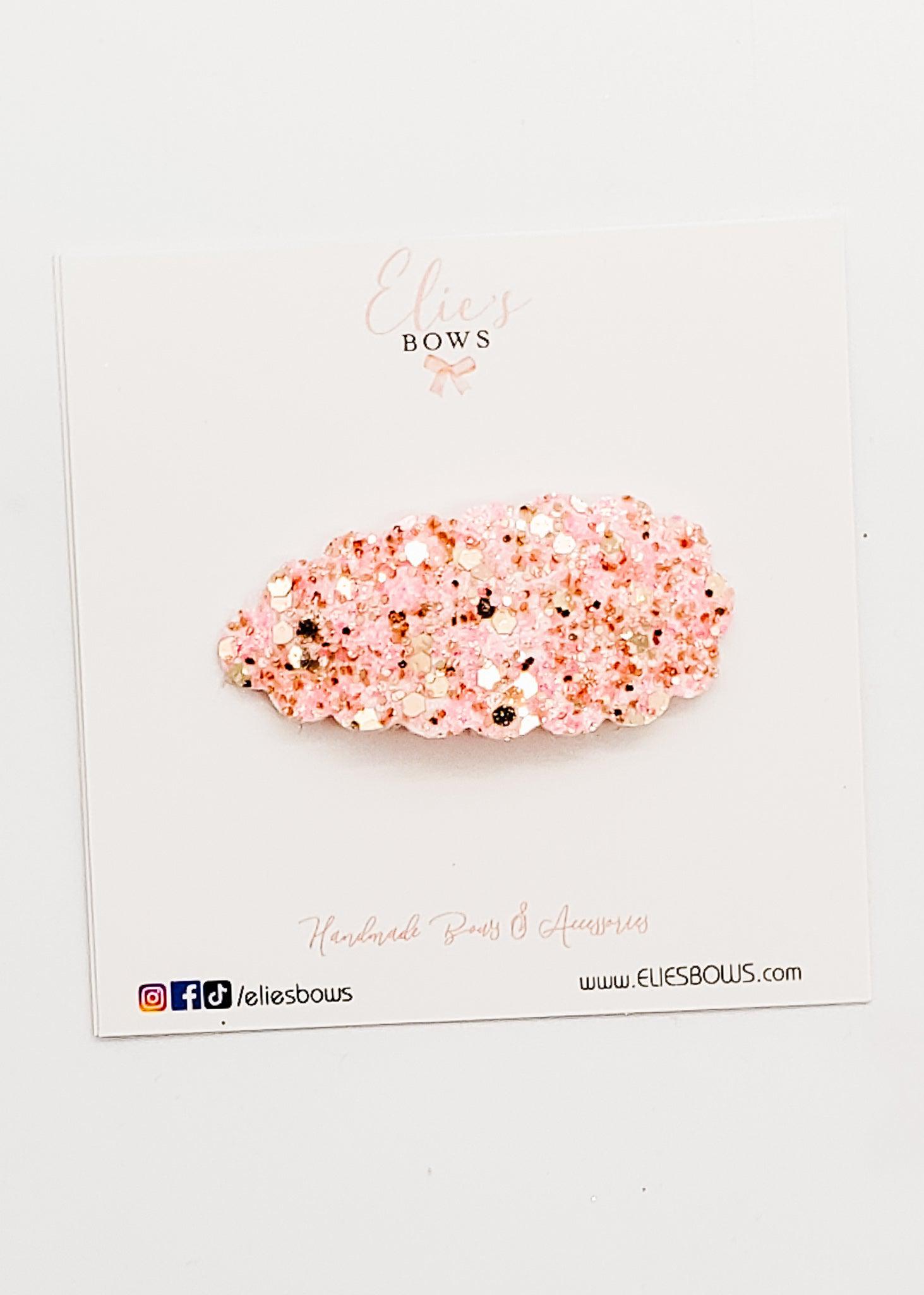 Gold & Pink Dust Glitter - Snap Clip - 2.5"-Snap Clips-Elie’s Bows