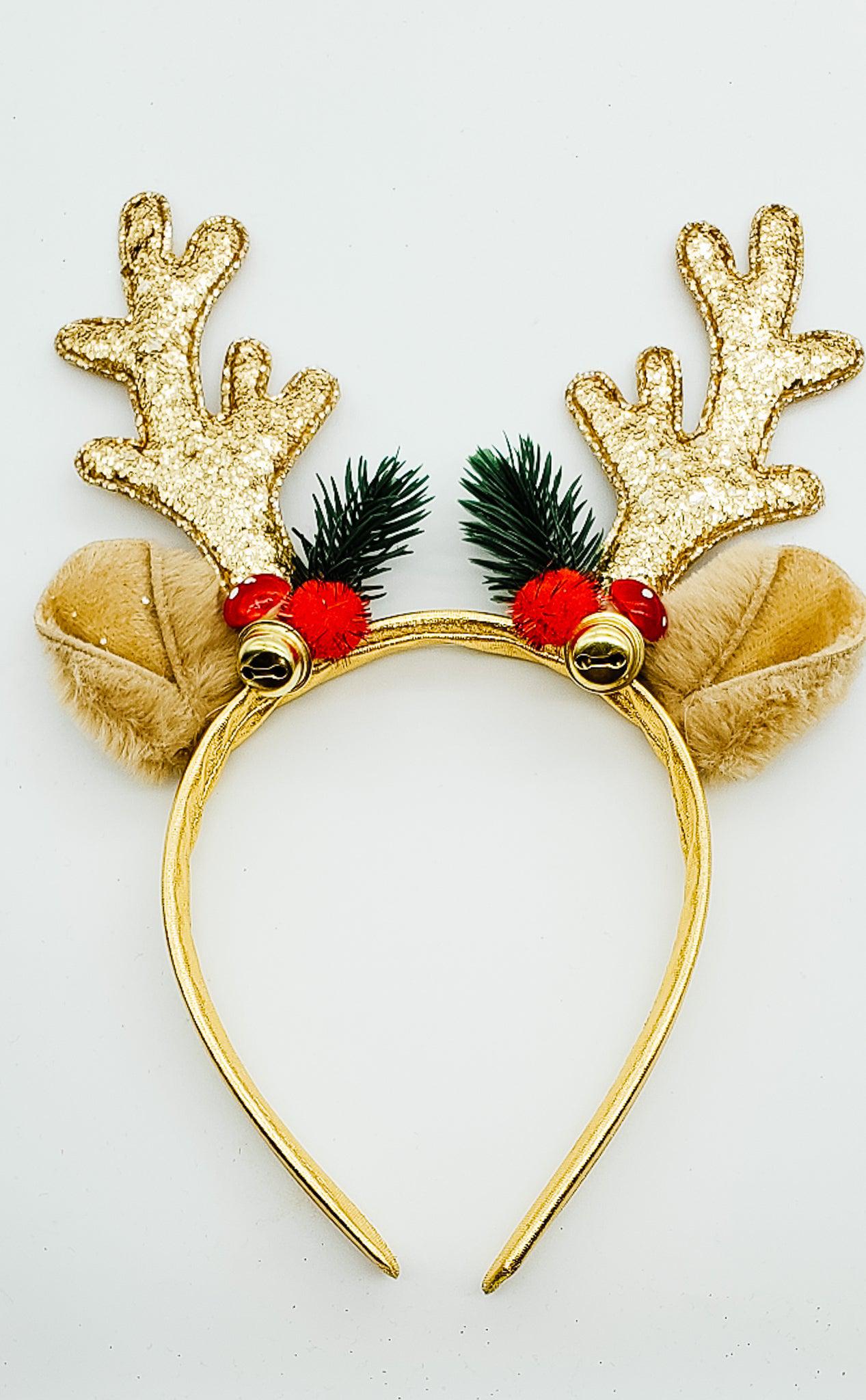 Gold Reindeer Ears - Hard Headband-Headband-Elie’s Bows