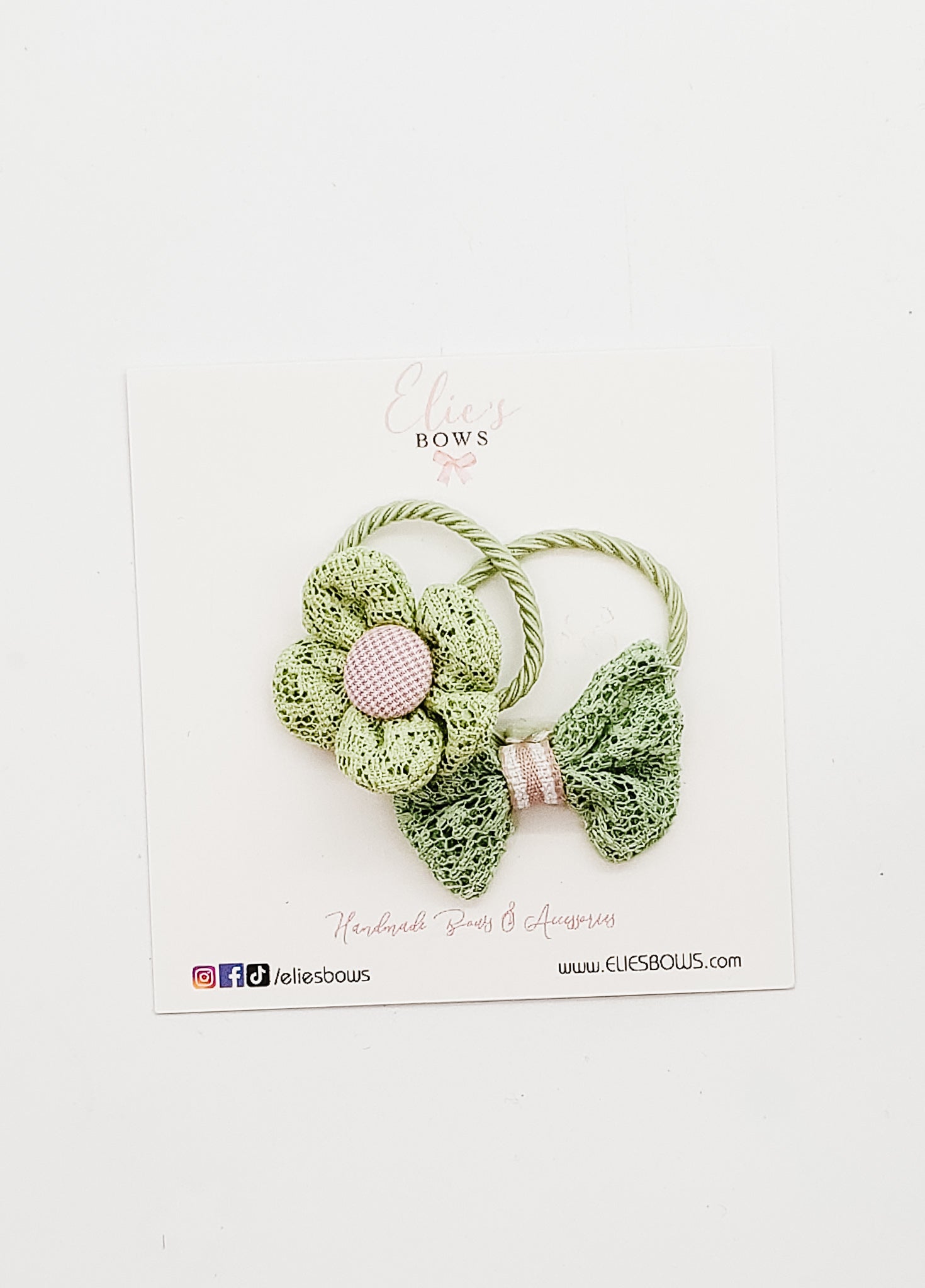 Green Flowers & Bows - Elastic-Elastic-Elie’s Bows