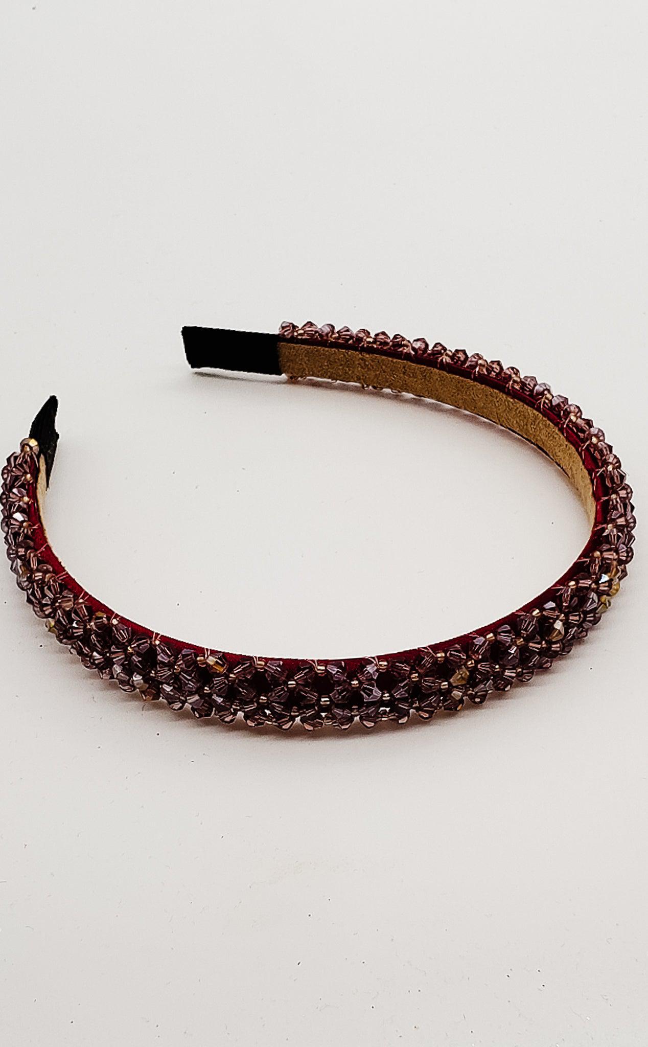 Merlot Crystal - Hard Headband-Headband-Elie’s Bows