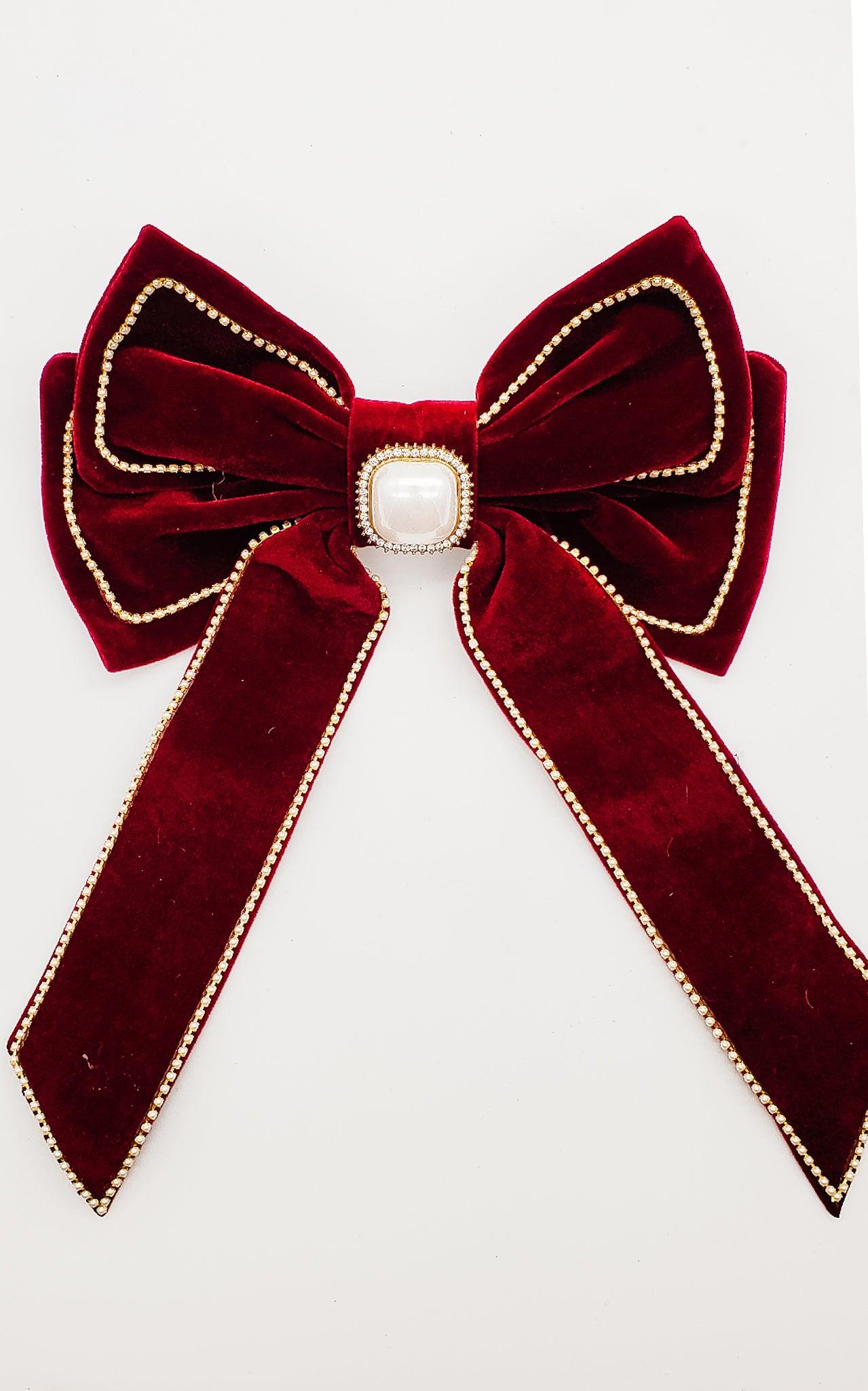 Merlot Velvet Barette Bow - 7"-Bows-Elie’s Bows
