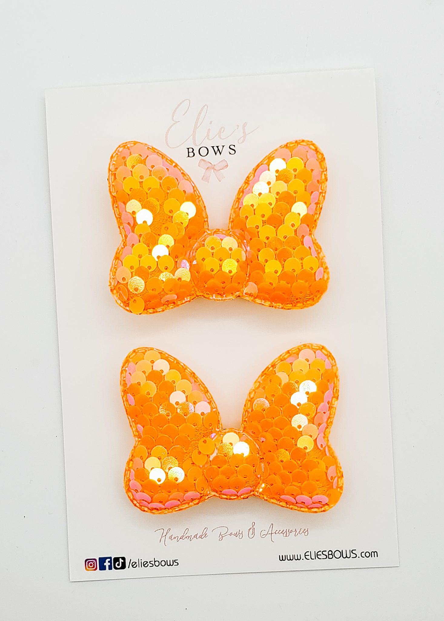 Orange Summer Sequence Bow - Pigtails - 2.5"-Pigtails-Elie’s Bows