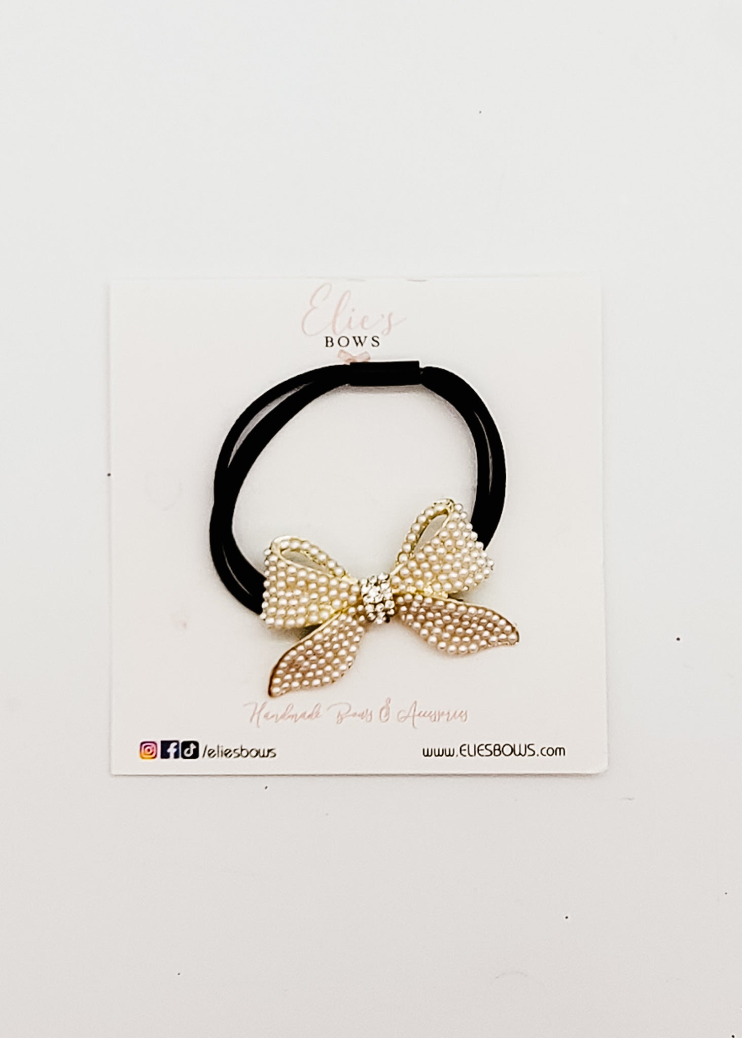 Pearl Bow - Elastic-Scrunchie-Elie’s Bows