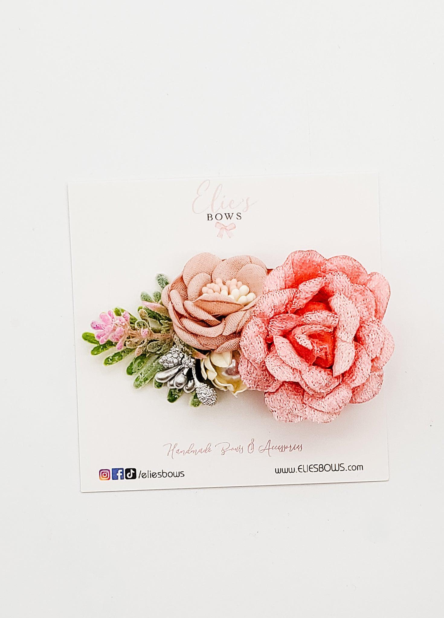 Pink Floral - Bar Clip - 3"-Snap Clips-Elie’s Bows