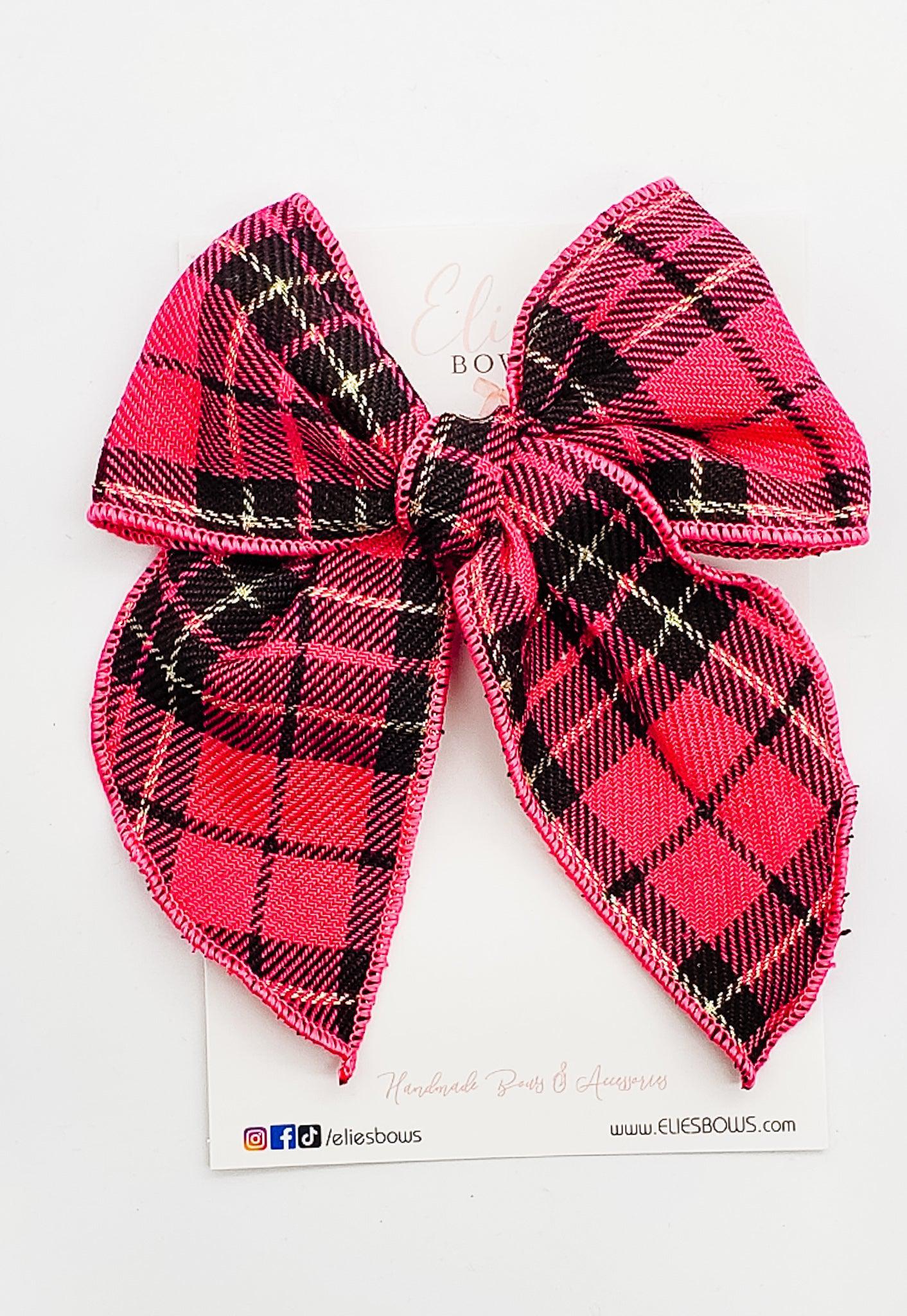 Pink Plaid - Charlotte Bow - 4.5"-Charlotte-Elie’s Bows
