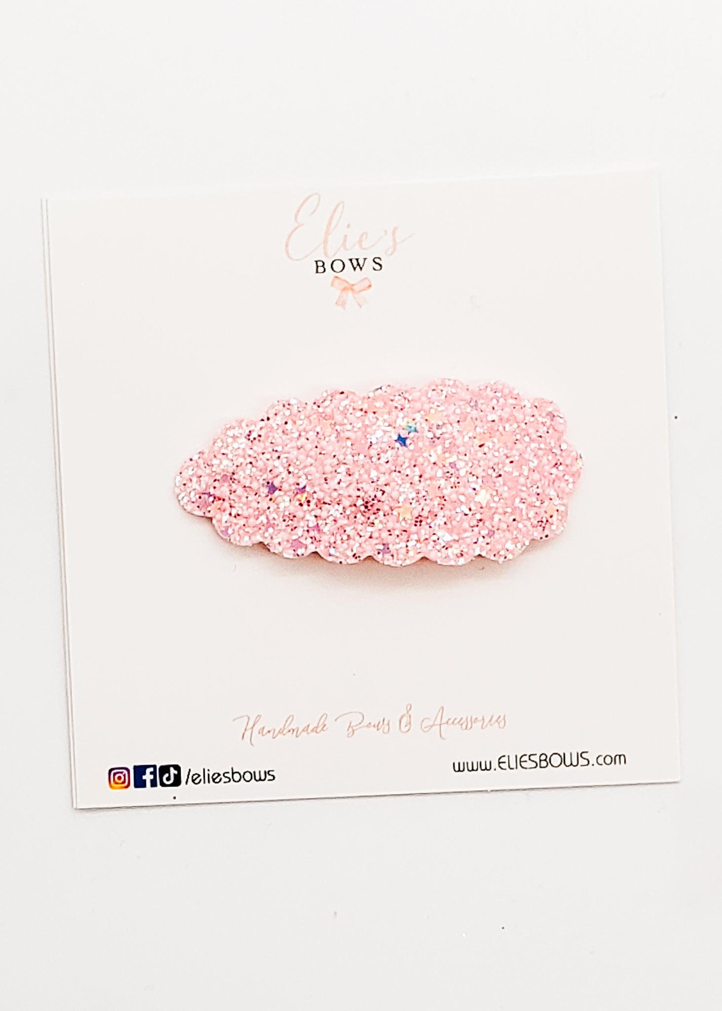 Pink Snow Dust Glitter - Snap Clip - 2.5"-Snap Clips-Elie’s Bows