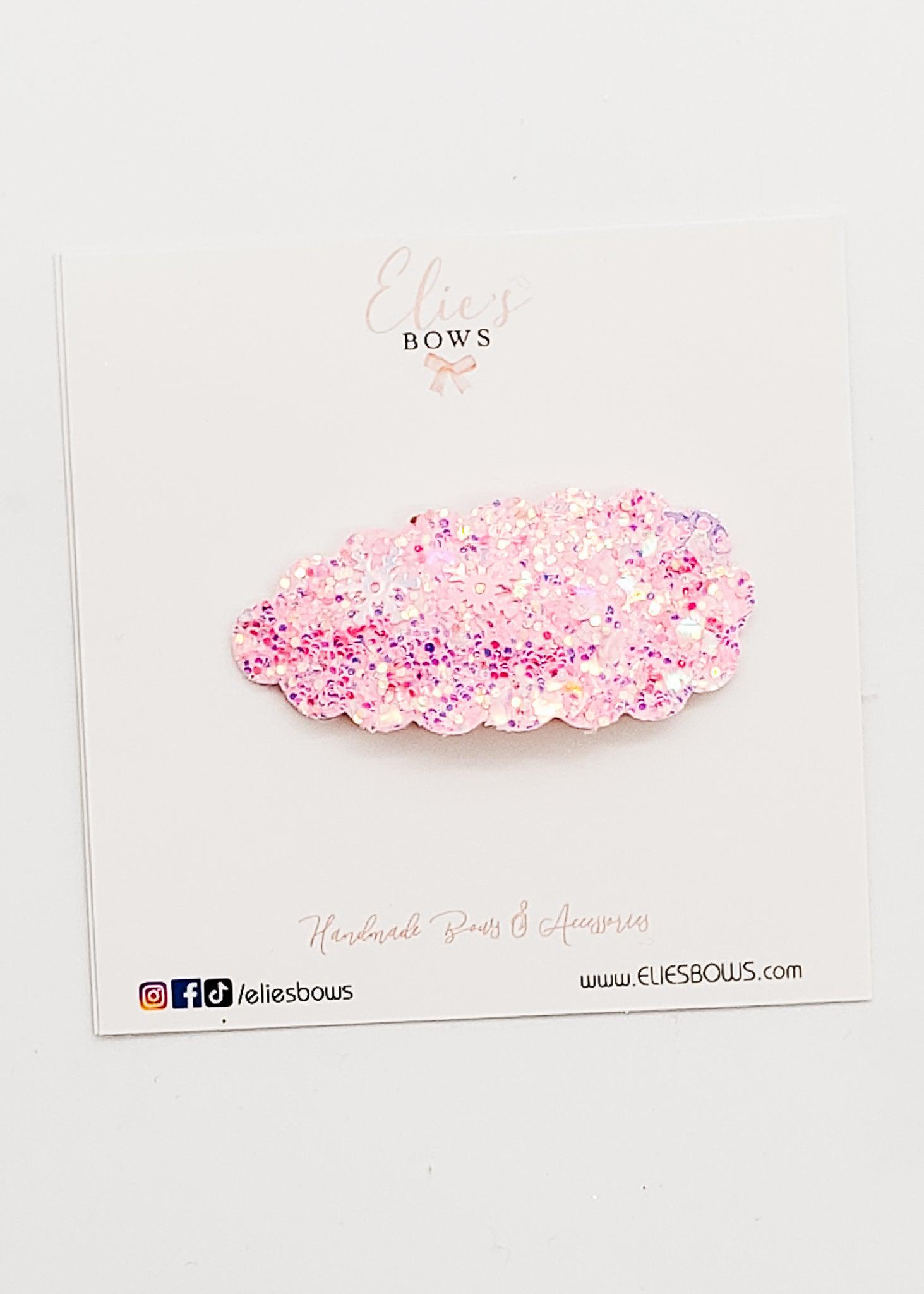 Pink Snowflake Glitter - Snap Clip - 2.5"-Snap Clips-Elie’s Bows