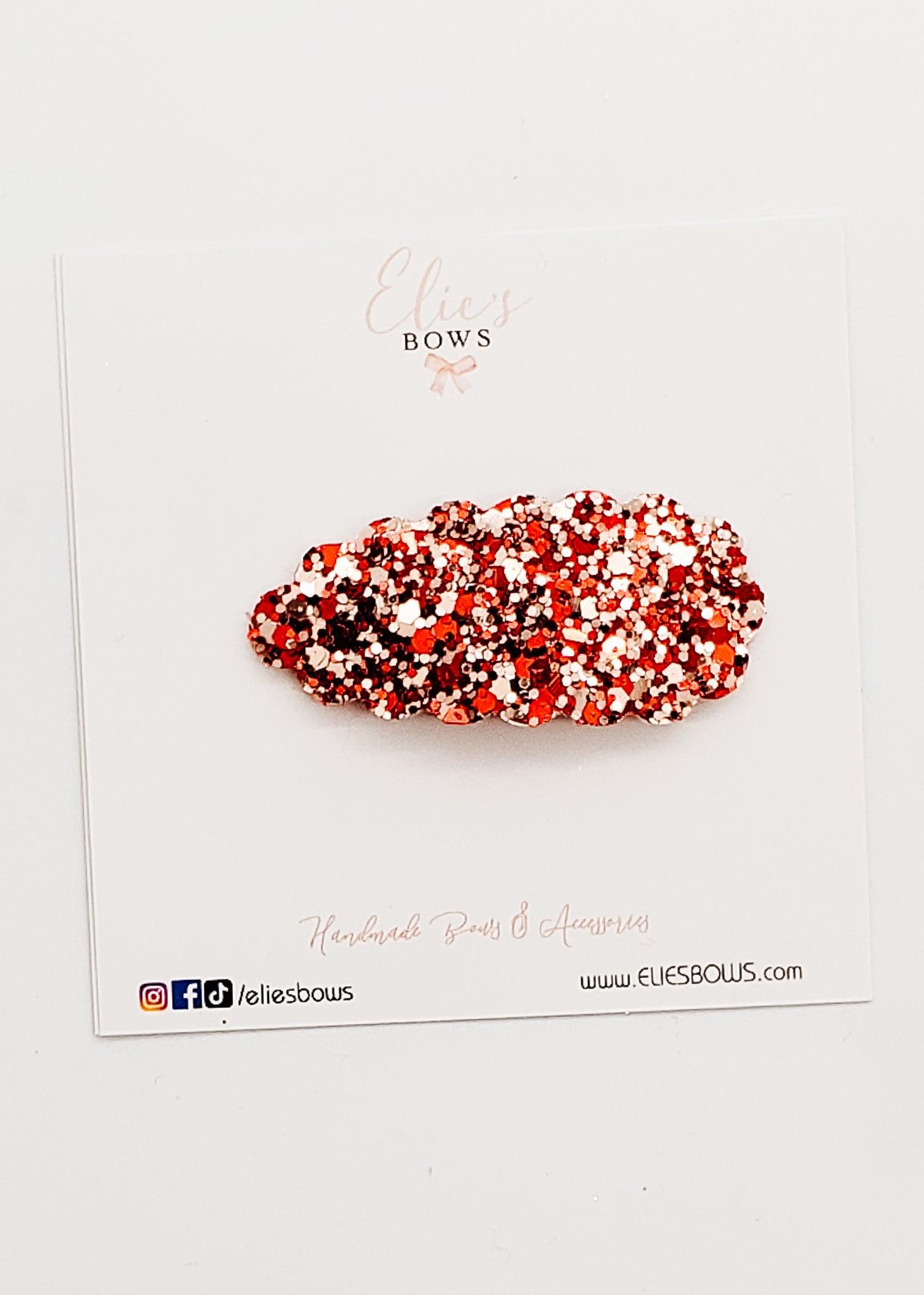 Red & Gold Glitter - Snap Clip - 2.5"-Snap Clips-Elie’s Bows