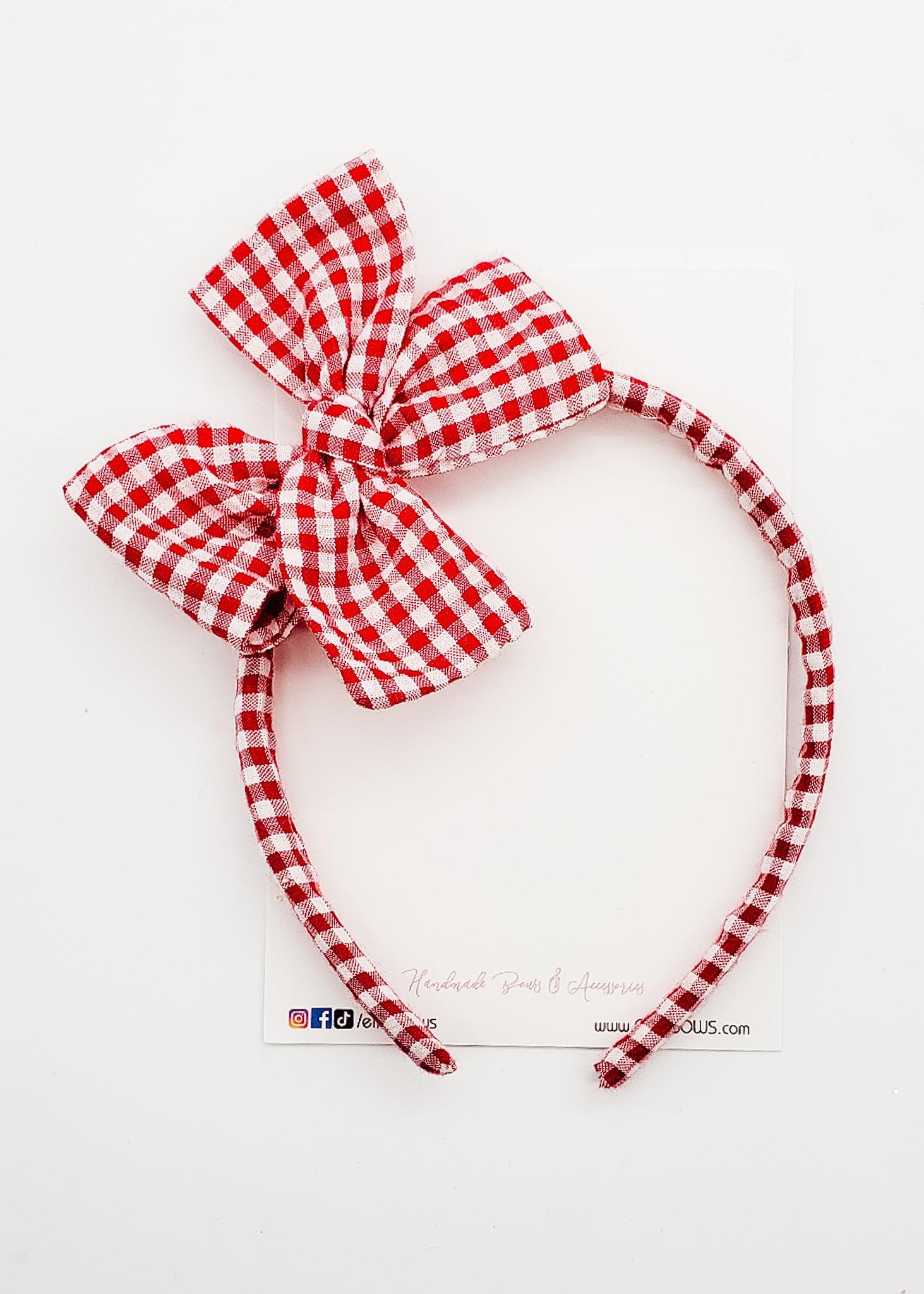 Red Plaid - Lilly Headband-Hard Headbands-Elie’s Bows