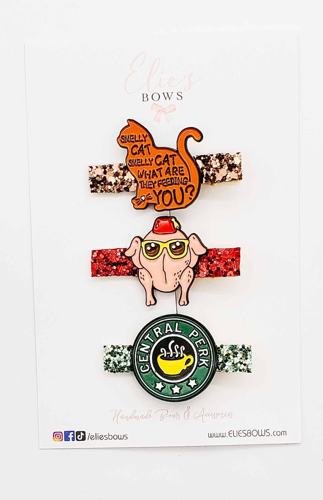 Smelly Cat - Trio Bar Clips - 2.2"-Snap Clips-Elie’s Bows