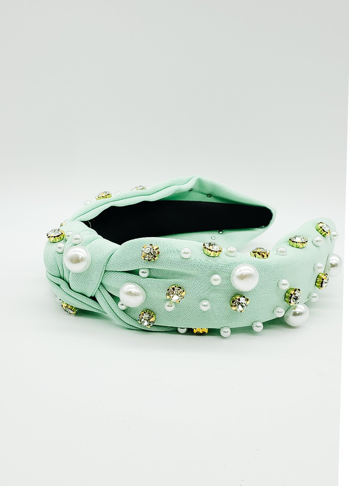 Teal Diamonds & Pearls - Hard Headband-Headband-Elie’s Bows