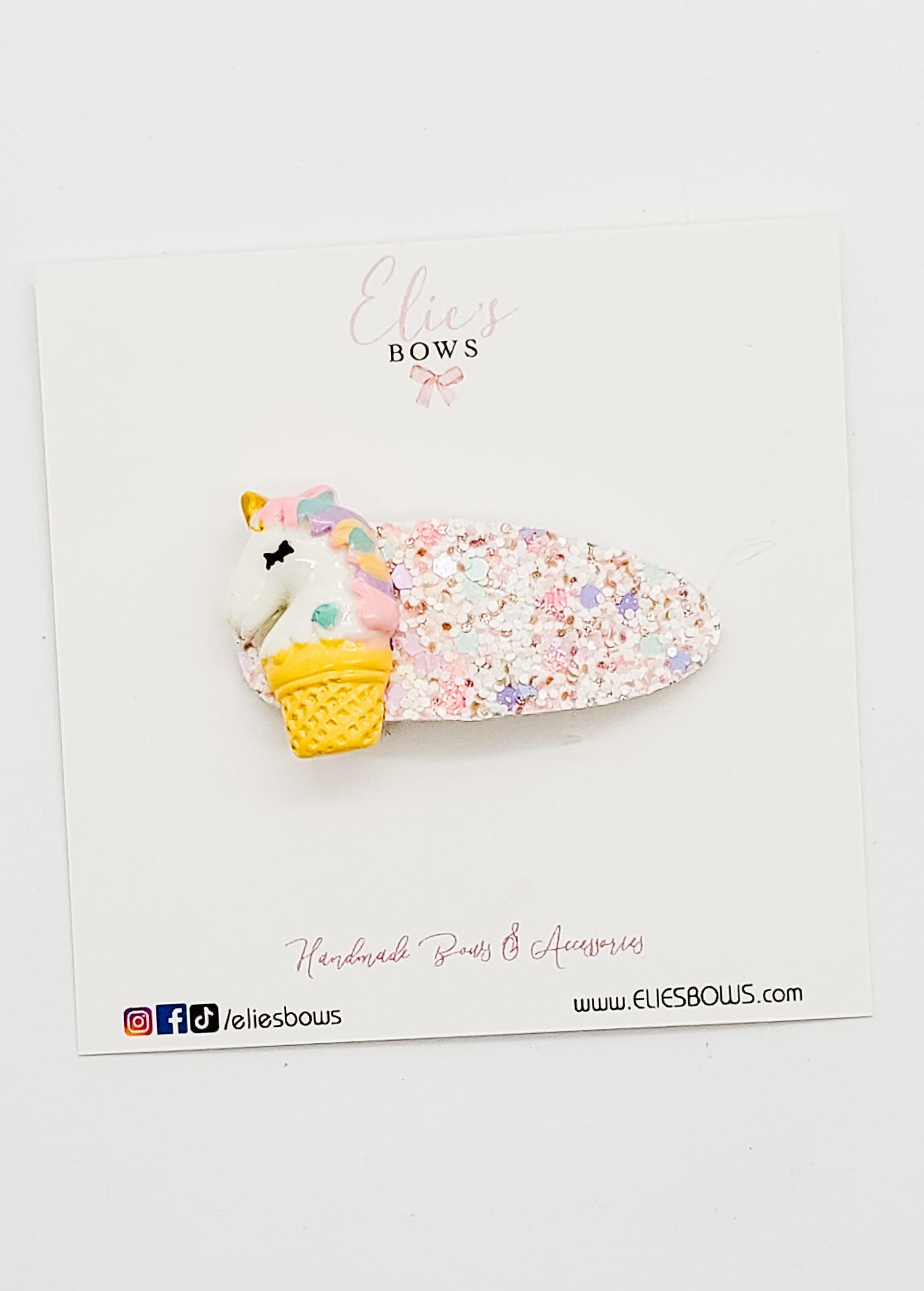 Unicorn Ice Cream - Snap Clips - 2.2"-Snap Clips-Elie’s Bows