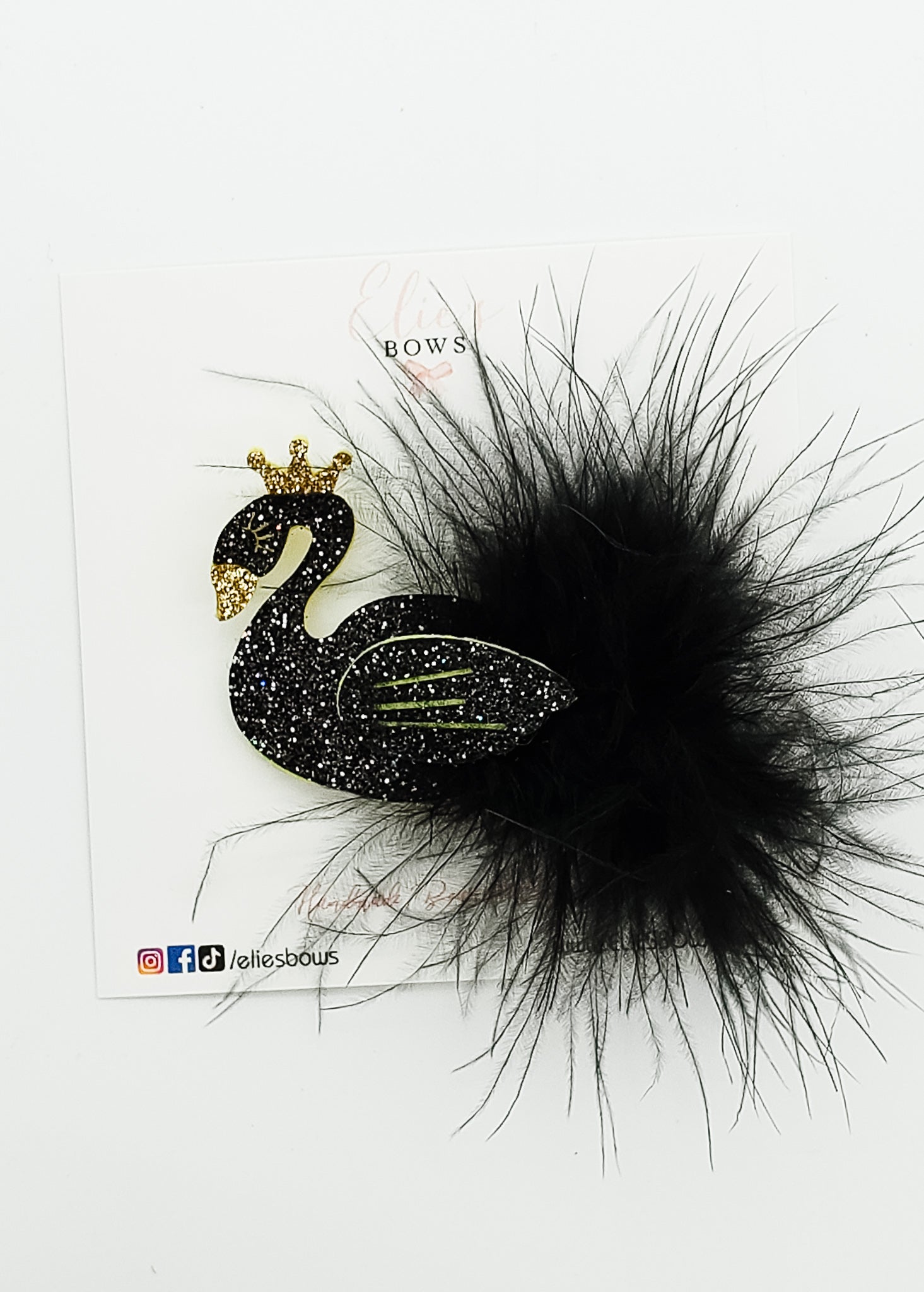 Black Glitter Swan - Clip - 3"-Snap Clips-Elie’s Bows