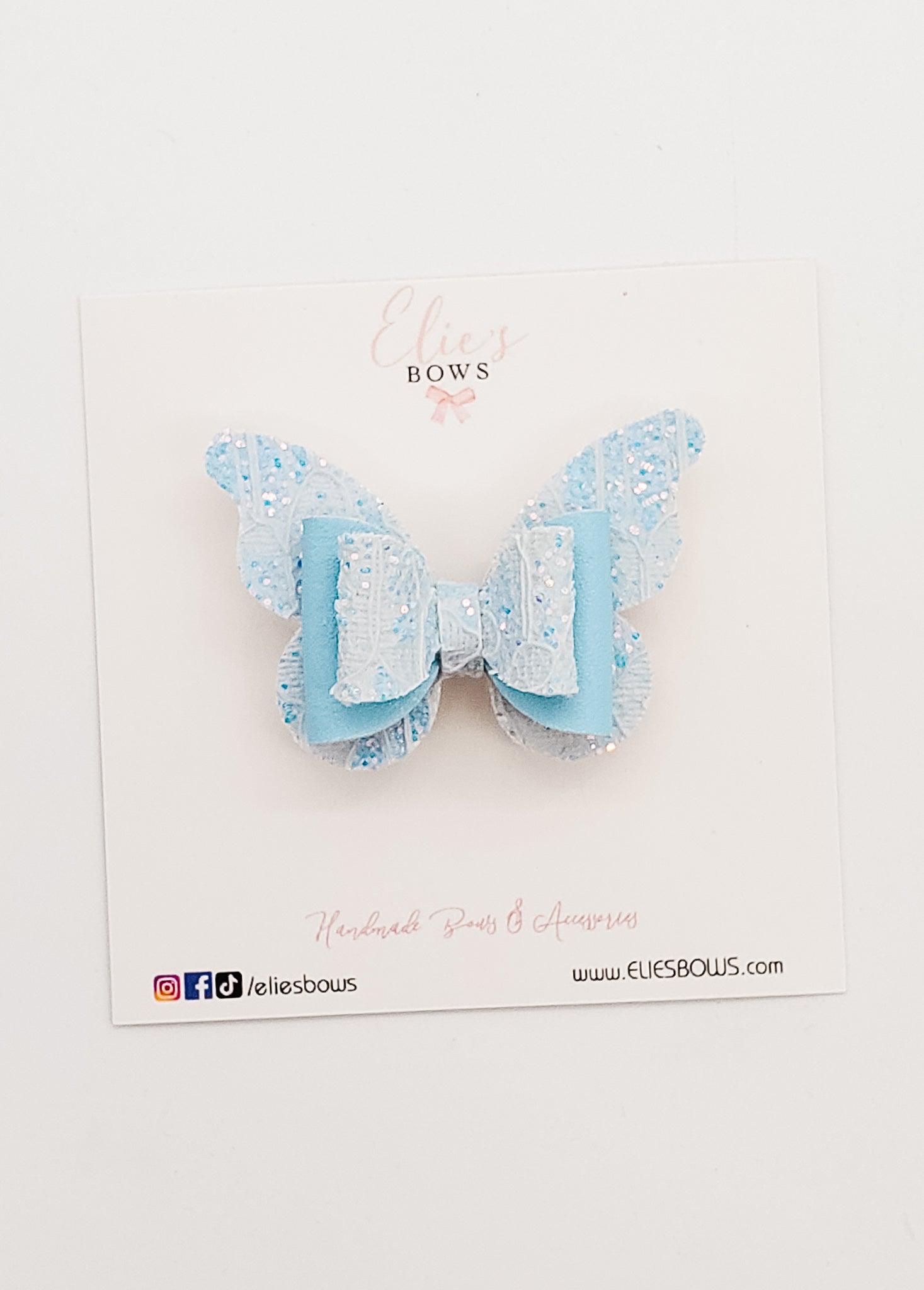 Blue Lace Glitter Butterfly - 2.5"-Bows-Elie’s Bows