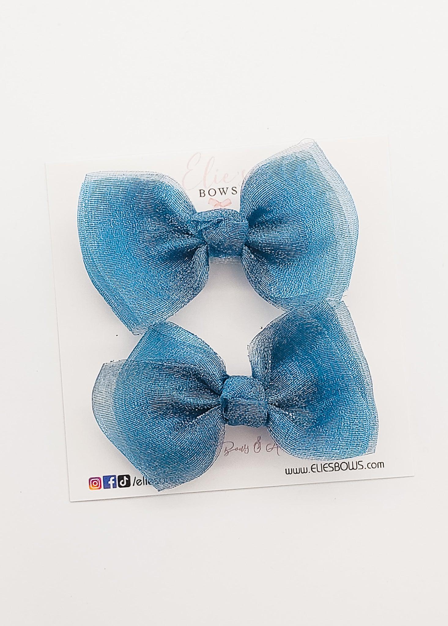 Blue Organza - Pigtails - 3"-Pigtails-Elie’s Bows