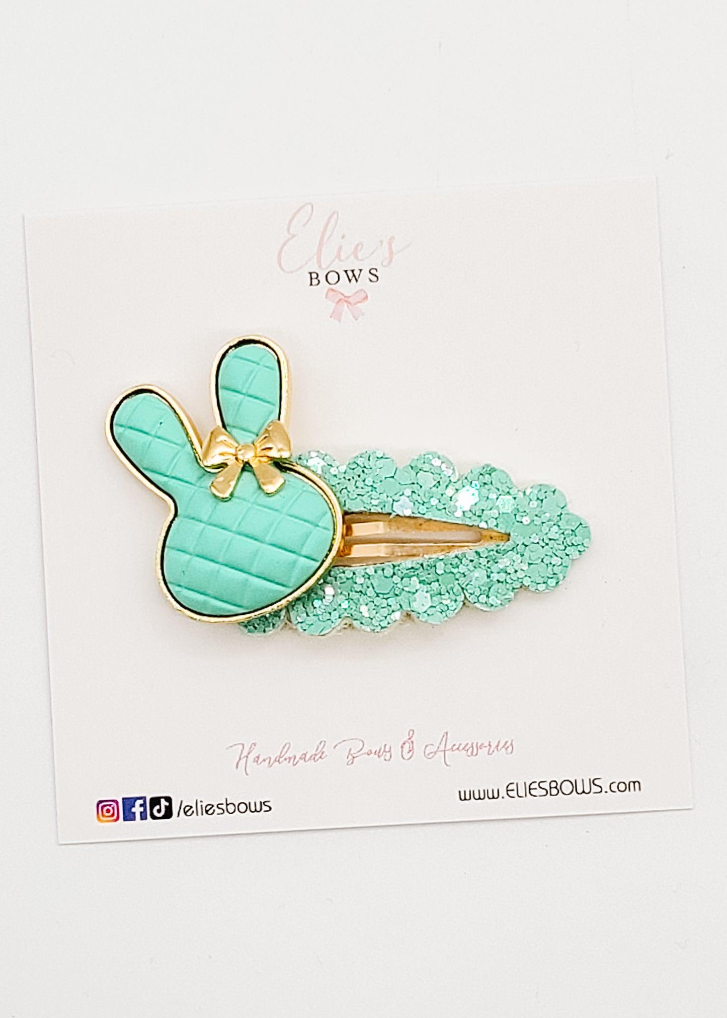 Bunny Hop Teal - Snap Clips - 2.5"-Snap Clips-Elie’s Bows