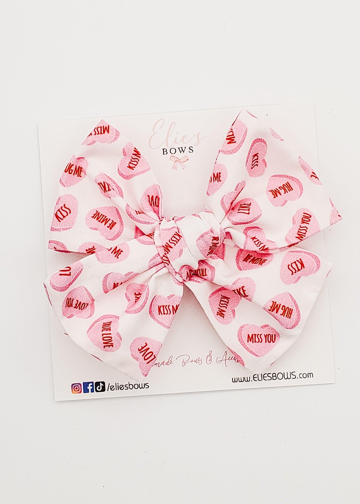 Conversation Hearts Elie- Fabric Bow - 3.2"-Bows-Elie’s Bows