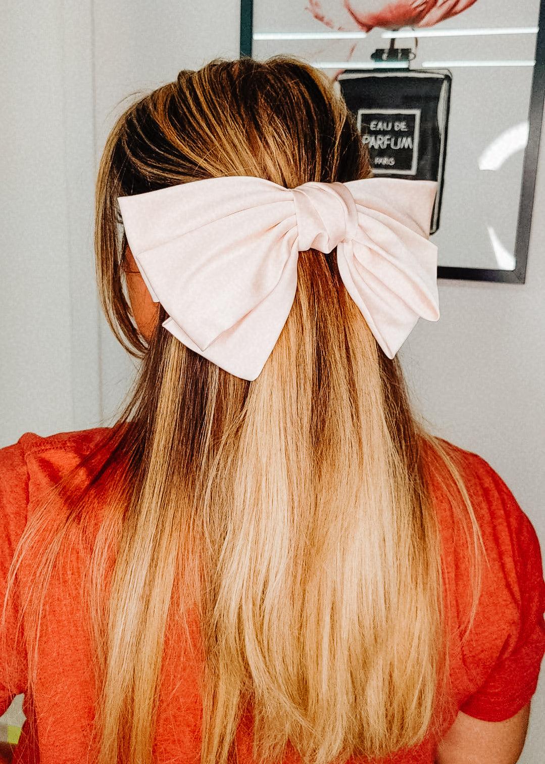Cream Satin Barrette Bow - 9.5"-Bows-Elie’s Bows