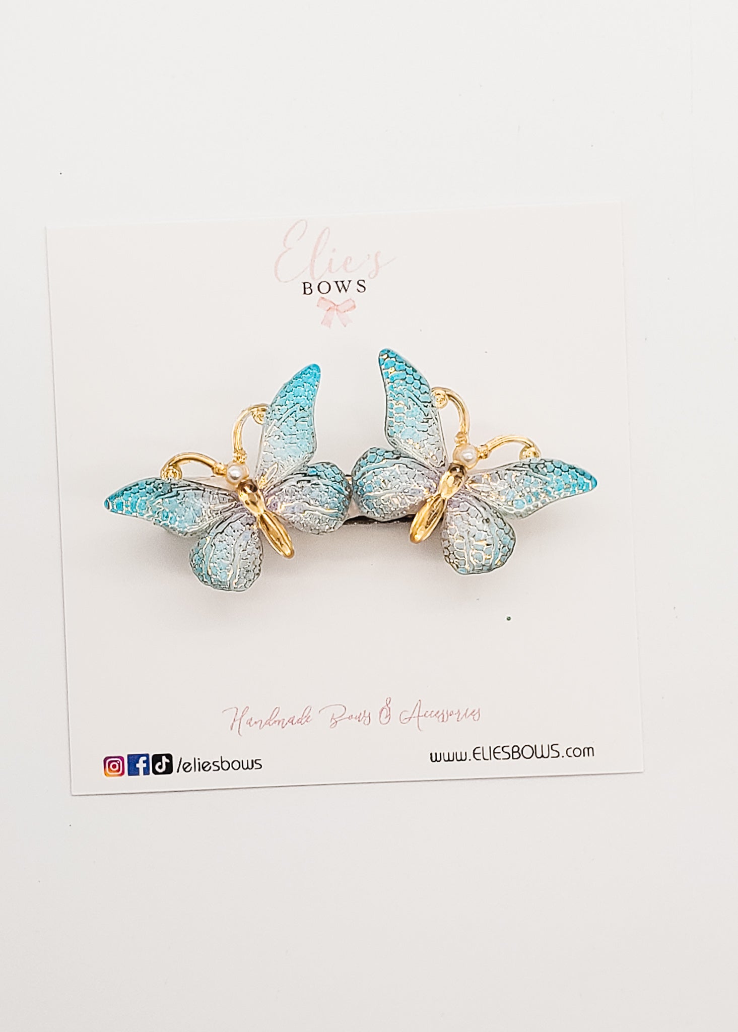Double Blue Butterfly - Bar Clip - 2.8"-Snap Clips-Elie’s Bows