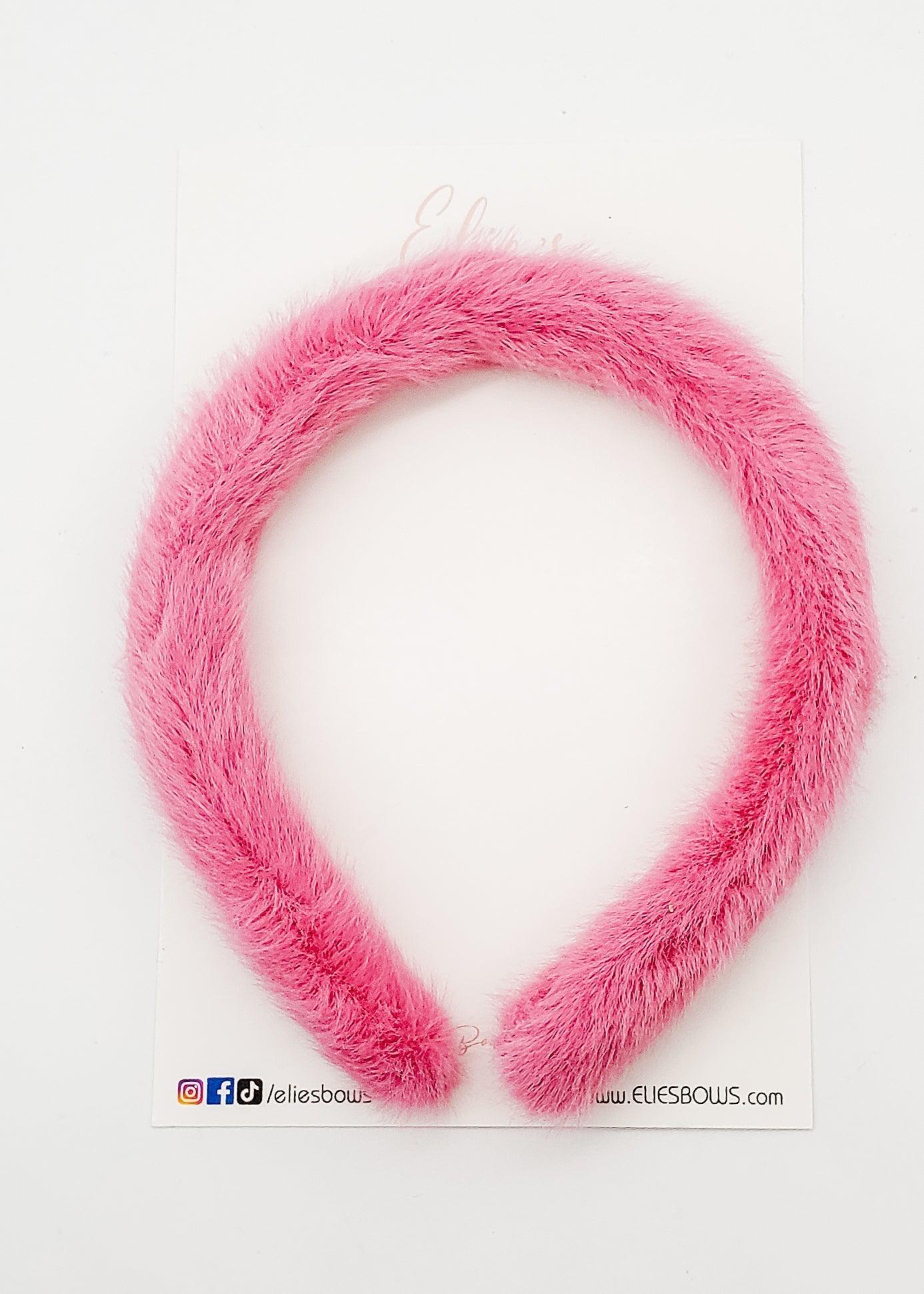 Furry Pink Hard Headband-Hard Headbands-Elie’s Bows