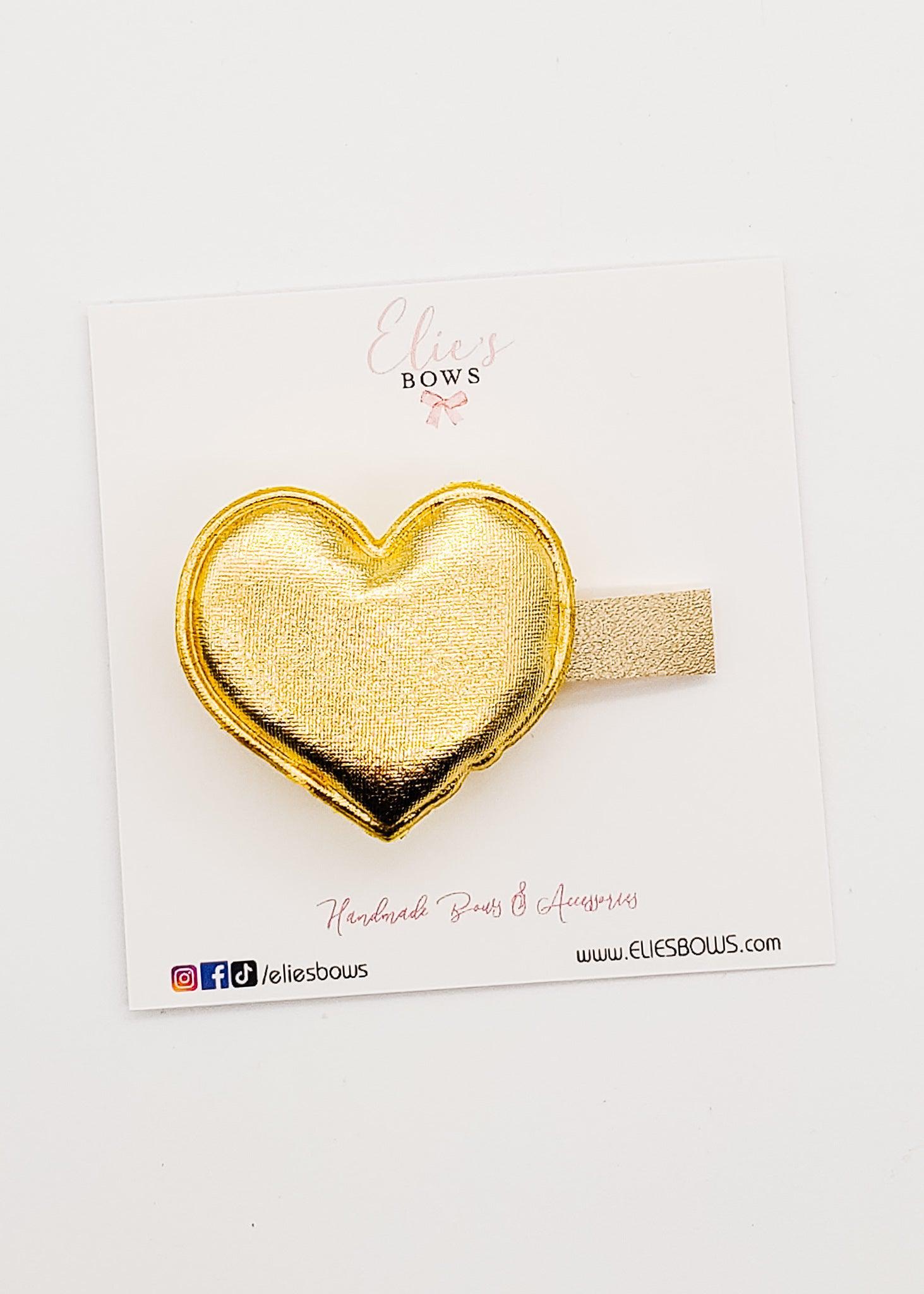 Gold Hearts - Bar Clip - 2.5"-Snap Clips-Elie’s Bows