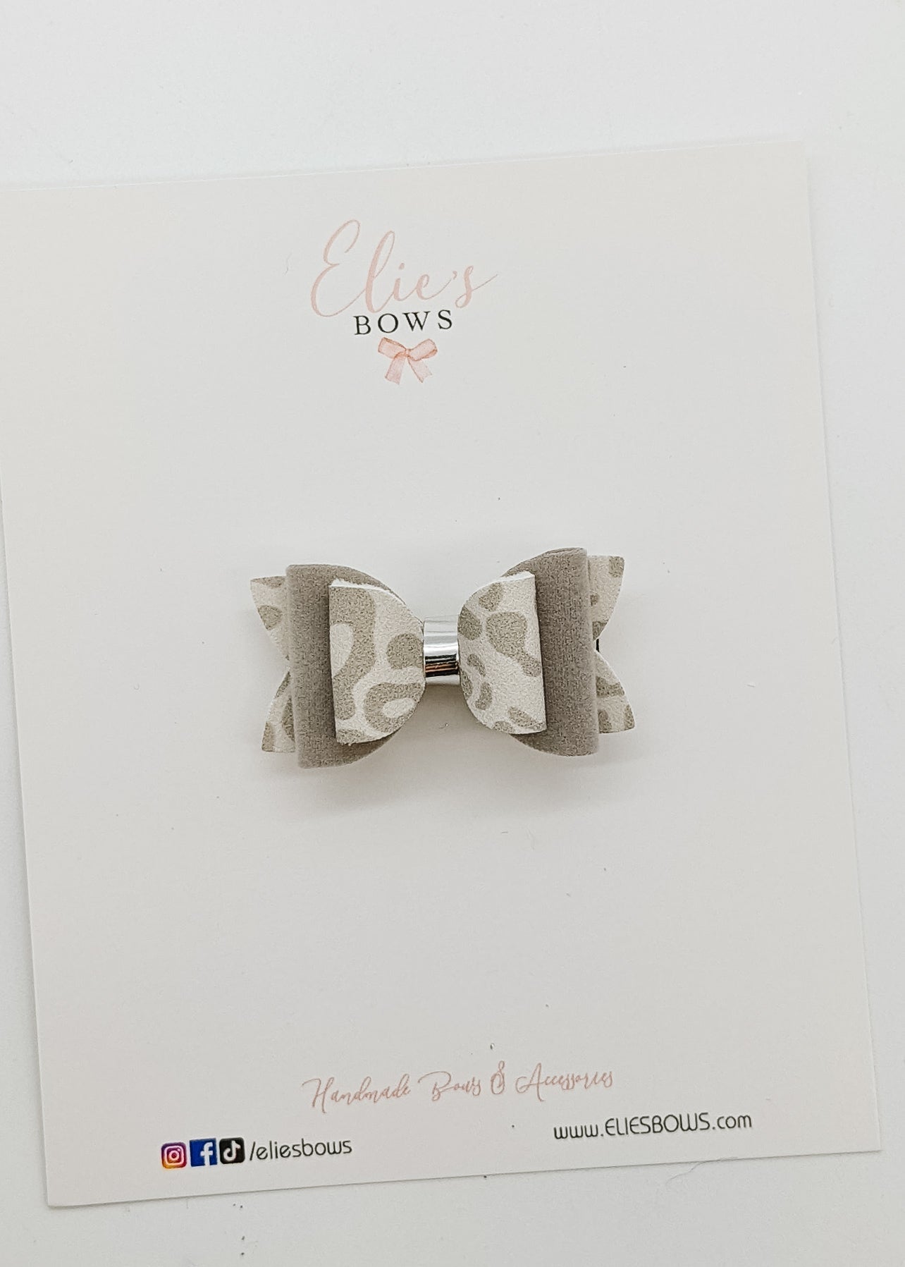 Grey Leopard Mini Bow- 2"-Bows-Elie’s Bows