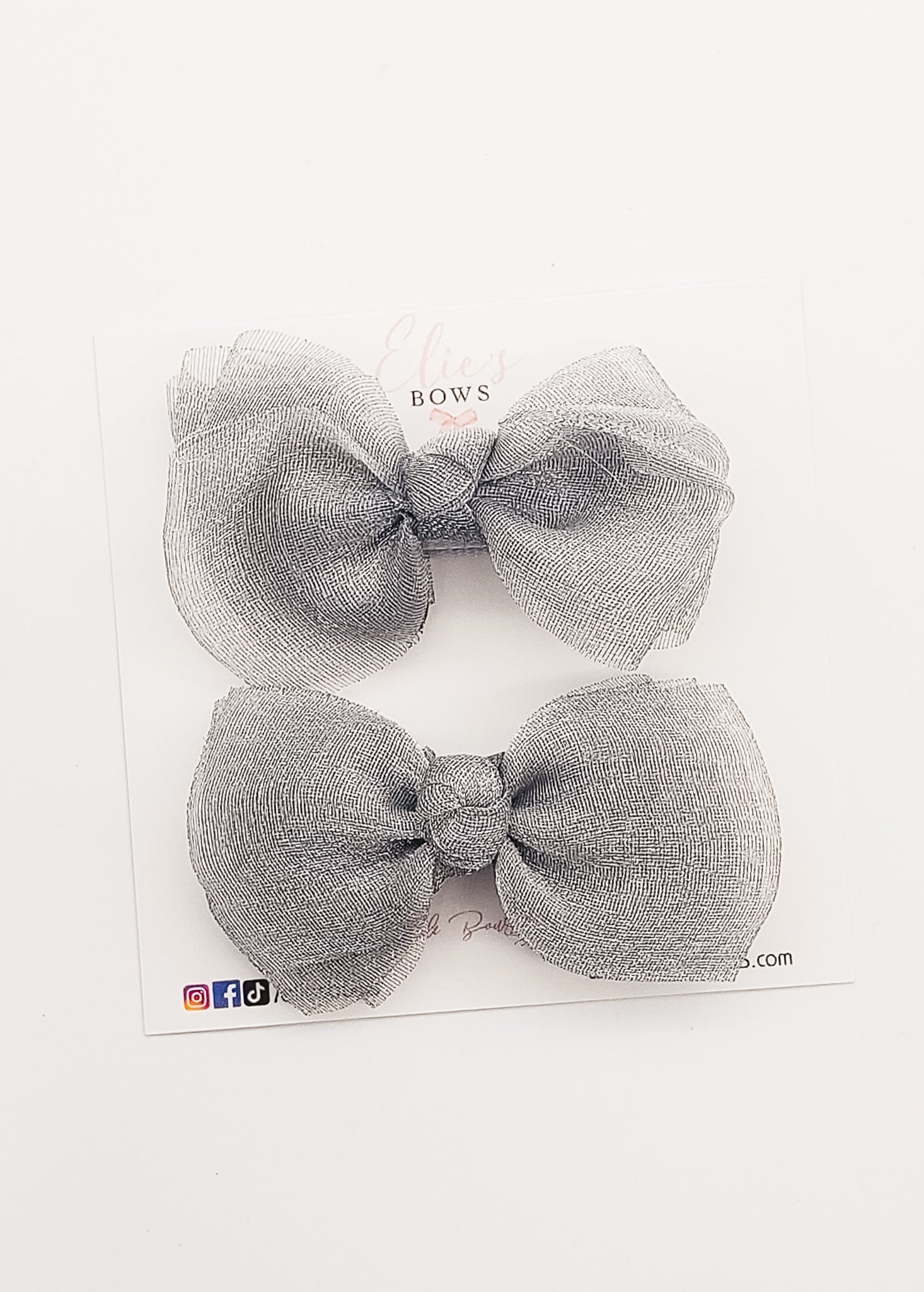 Grey Organza - Pigtails - 3"-Pigtails-Elie’s Bows