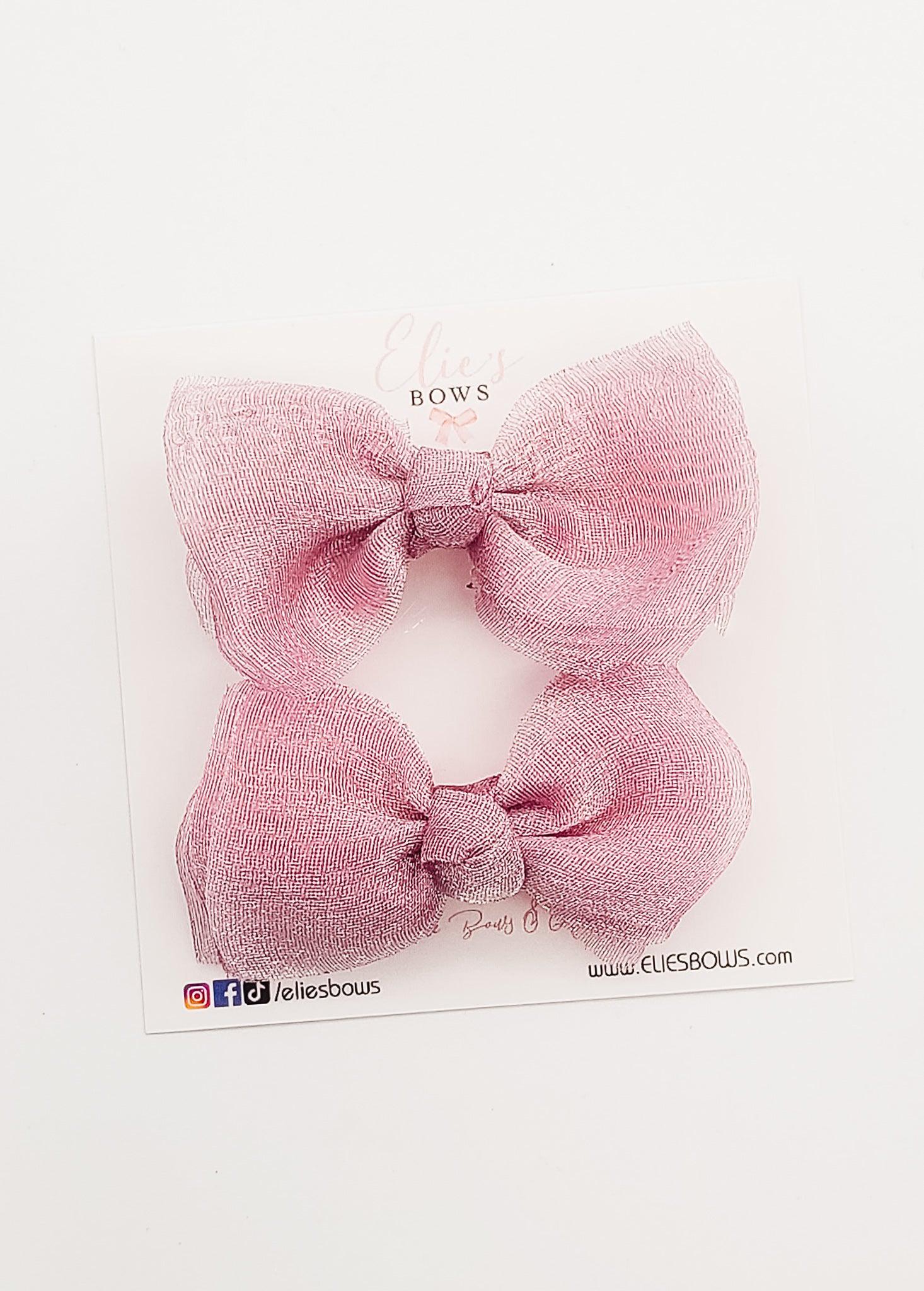 Lavender Pink Organza - Pigtails - 3"-Pigtails-Elie’s Bows