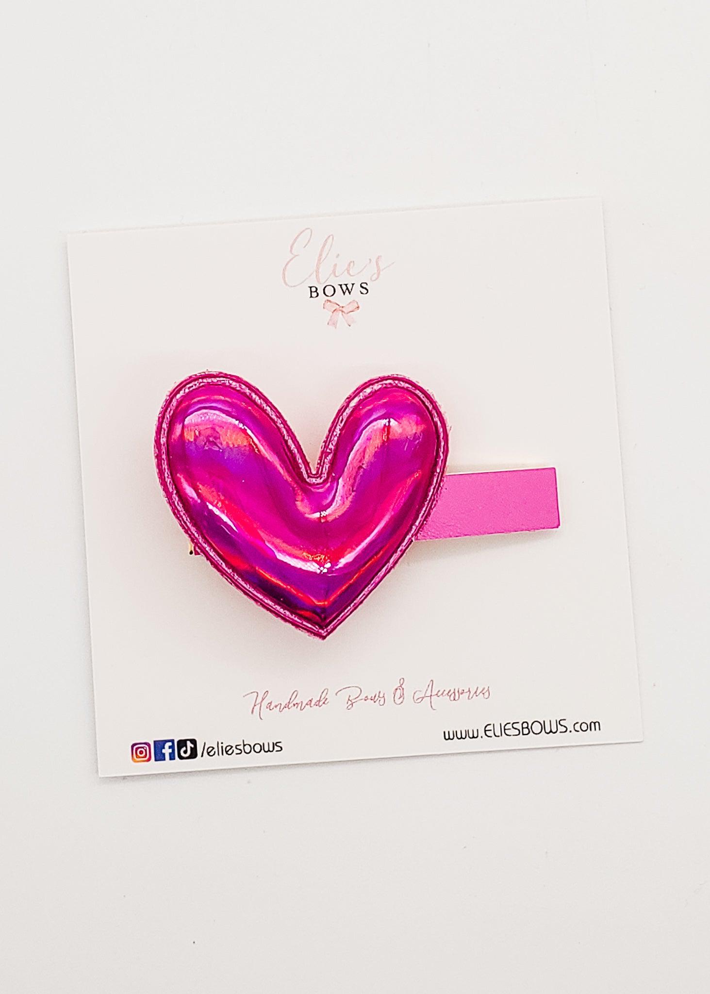 Magenta Hearts - Bar Clip - 2.5"-Snap Clips-Elie’s Bows