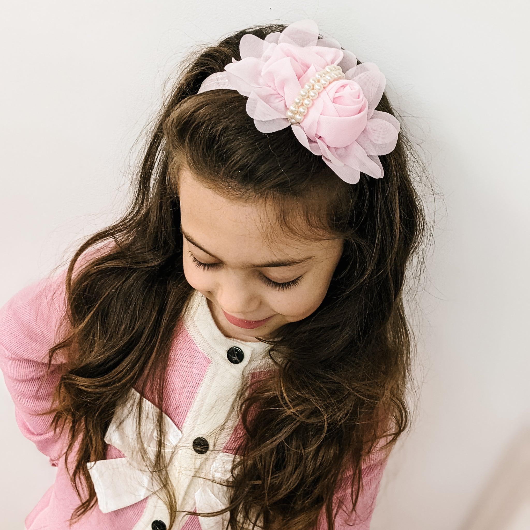 Magenta Petals and Pearls Floral Headband - 5"-Headband-Elie’s Bows