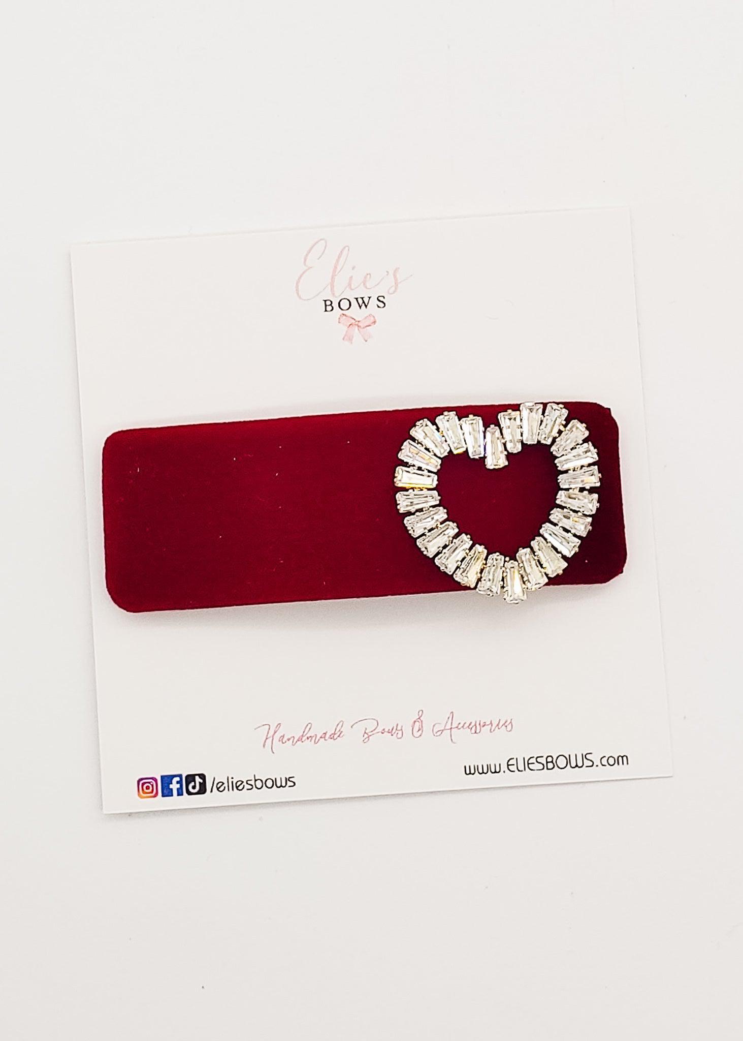Merlot Velvet Heart - Snap Clips - 3.5"-Snap Clips-Elie’s Bows