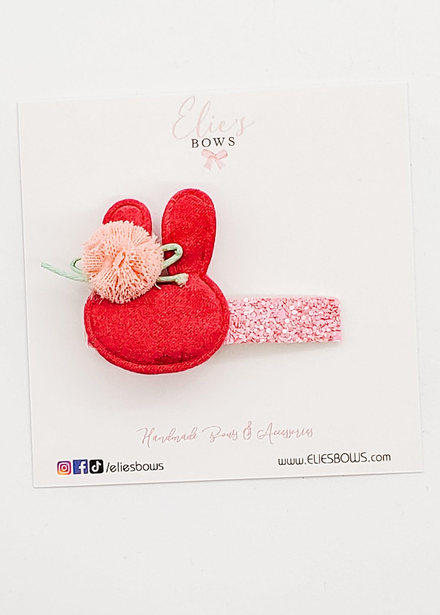 Pink Bunny Clip - Bar Clip - 2.5"-Snap Clips-Elie’s Bows