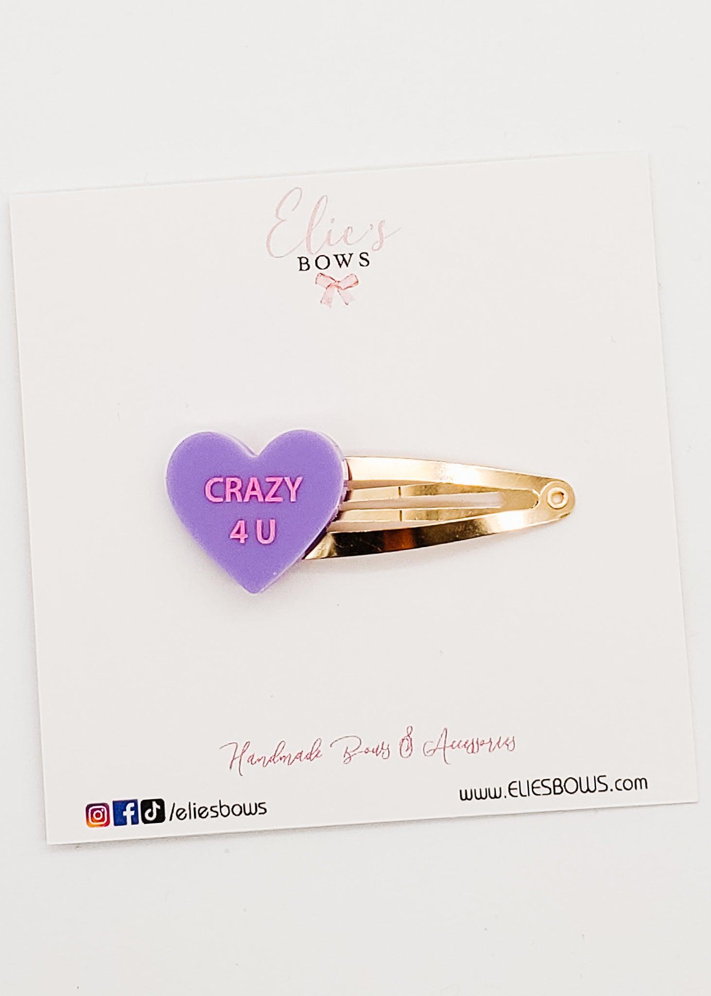 Purple Conversation Heart - Snap Clips - 2"-Snap Clips-Elie’s Bows