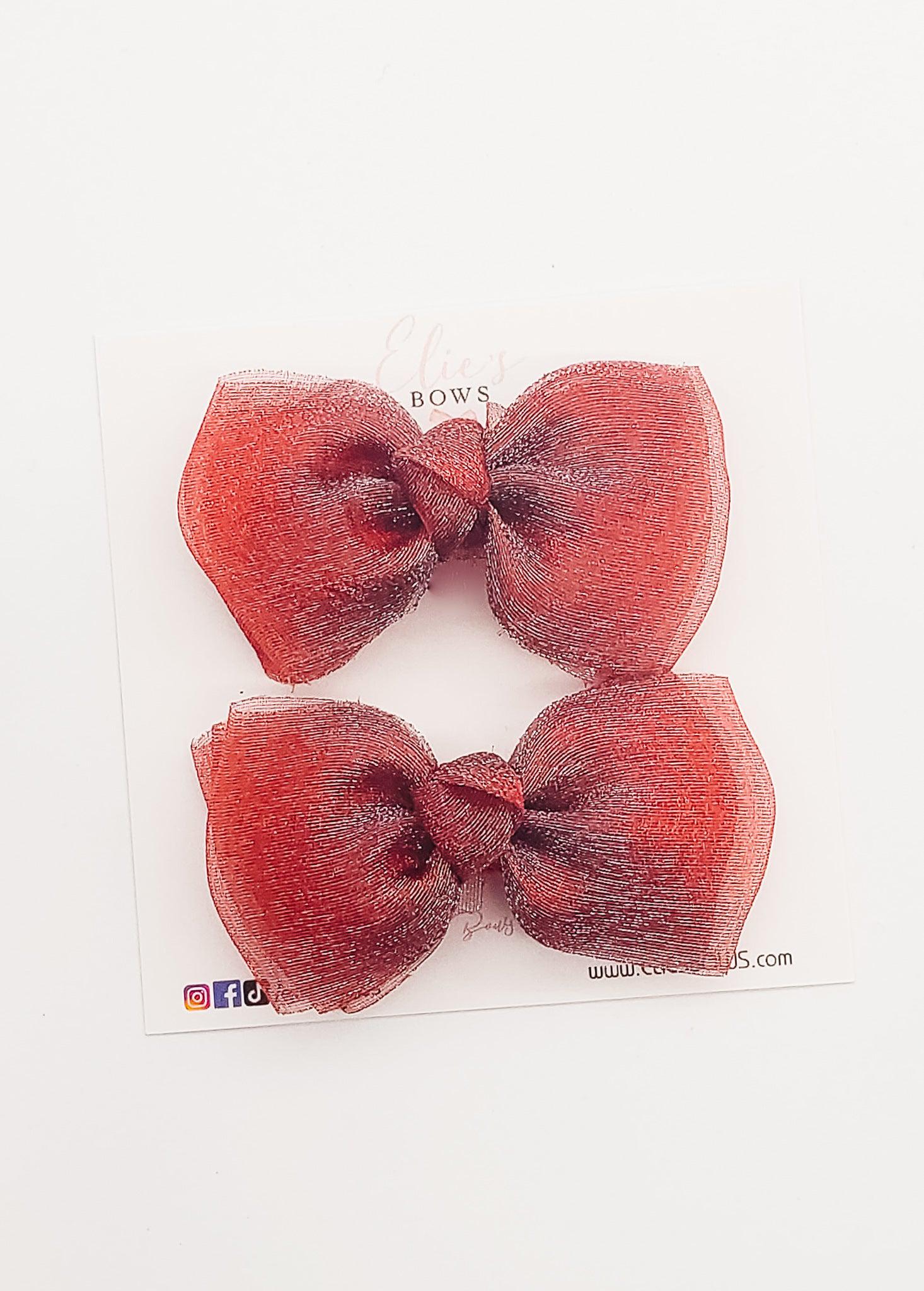 Red Organza - Pigtails - 3"-Pigtails-Elie’s Bows