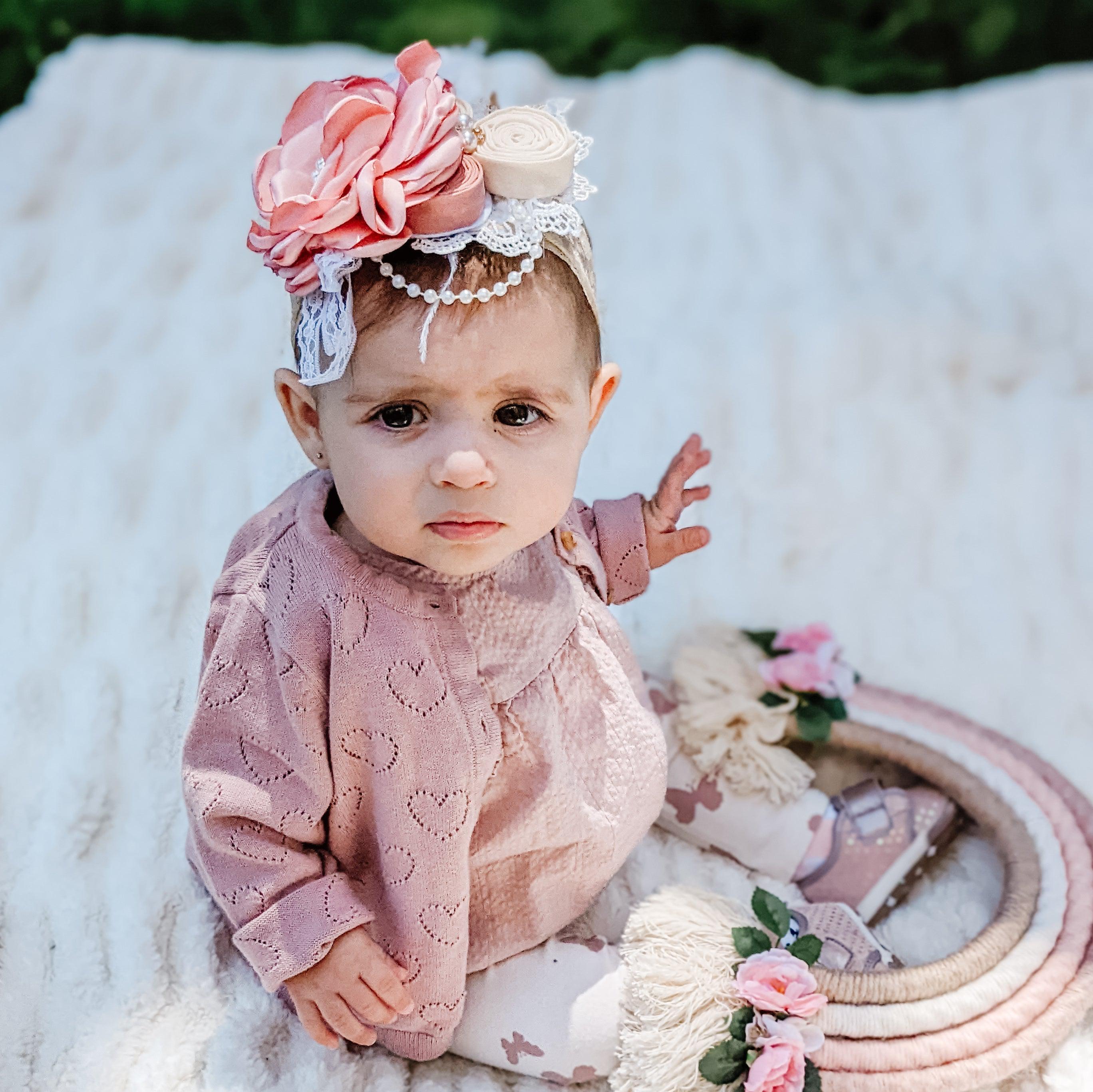 White Pearls & Roses Floral Gatsby Headband-Headband-Elie’s Bows