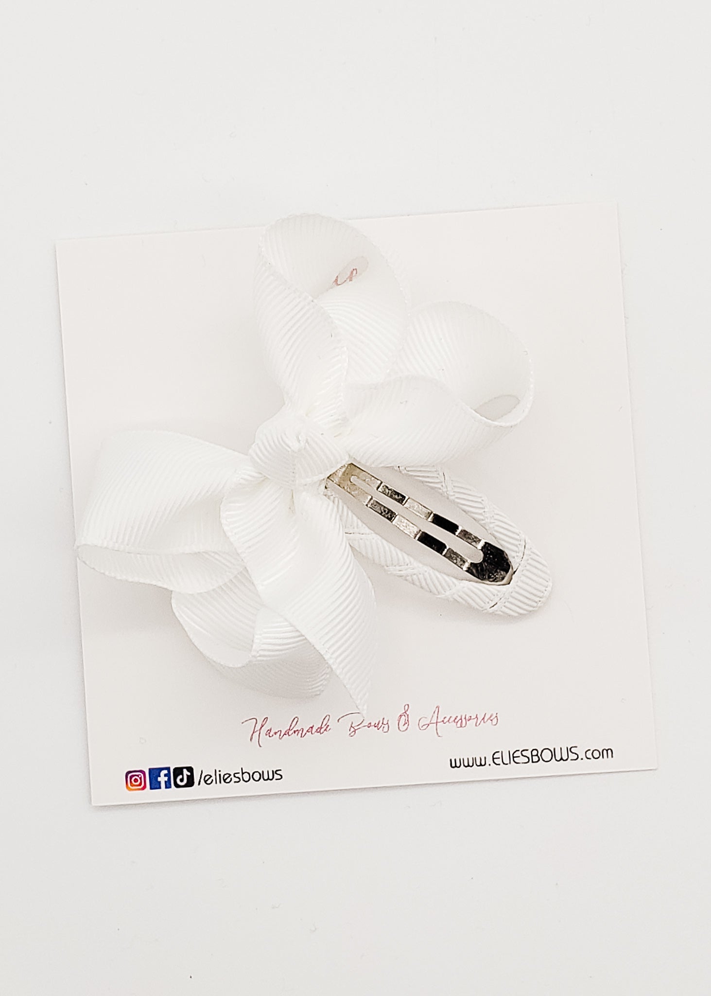 White - Ribbon Snap Clip - 2.5-Ribbon Bow-Elie’s Bows