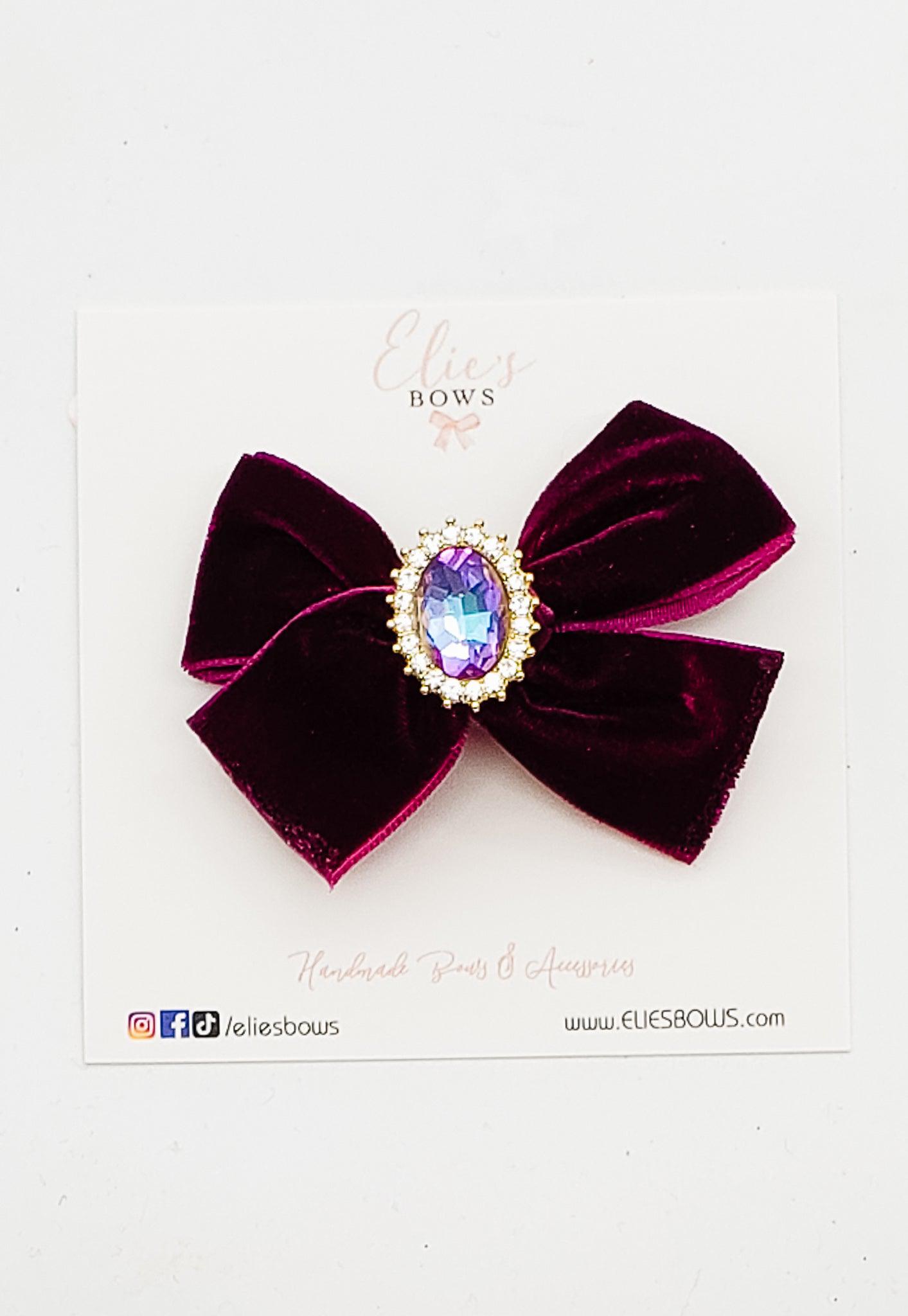 Aubergine Velvet Ribbon Chic Bow - 3.5"-Bows-Elie’s Bows