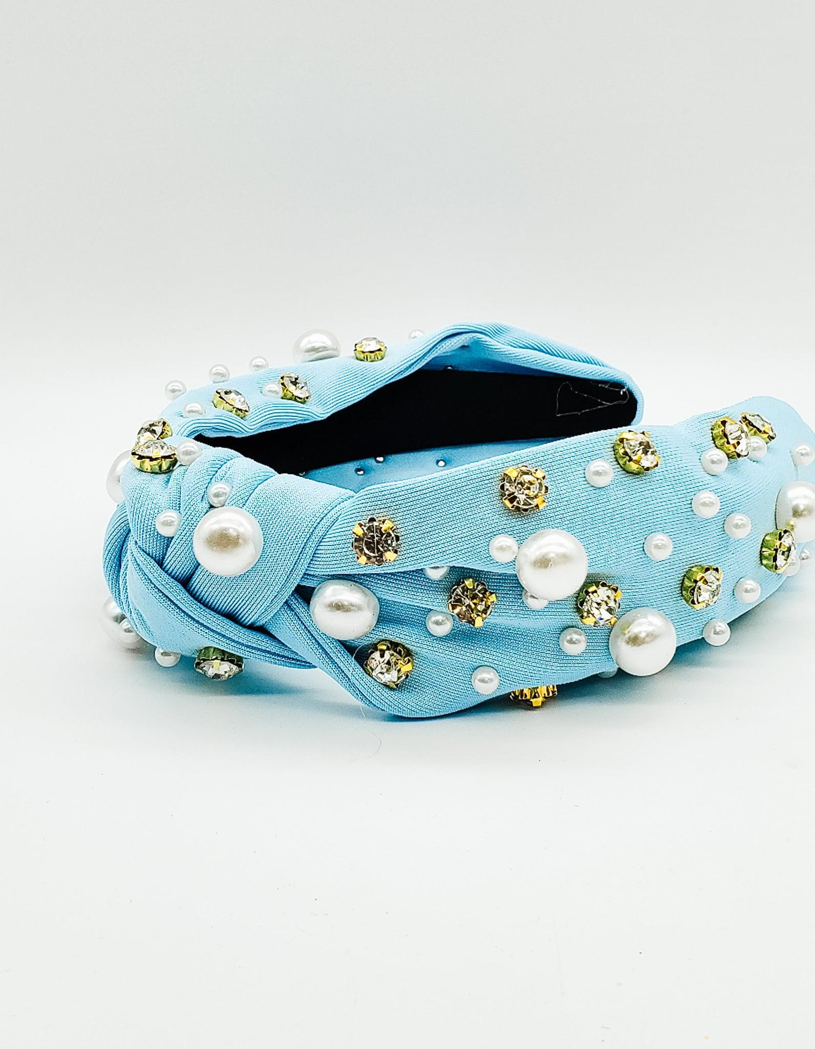 Baby Blue Diamonds & Pearls - Hard Headband-Headband-Elie’s Bows