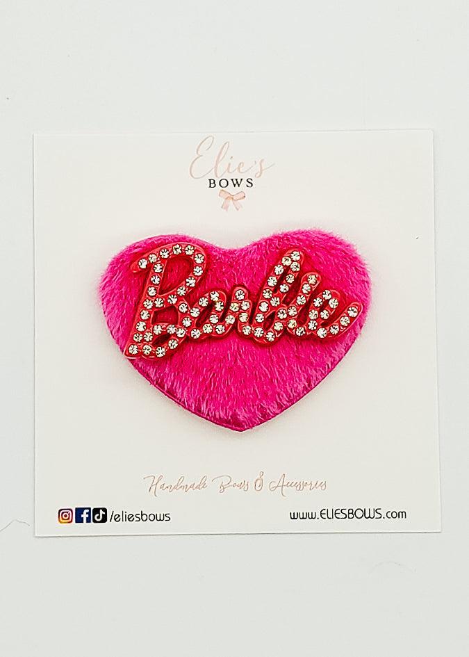 Barbie Heart Pink Fuzzy Diamond - Snap Clip - 2.5"-Snap Clips-Elie’s Bows