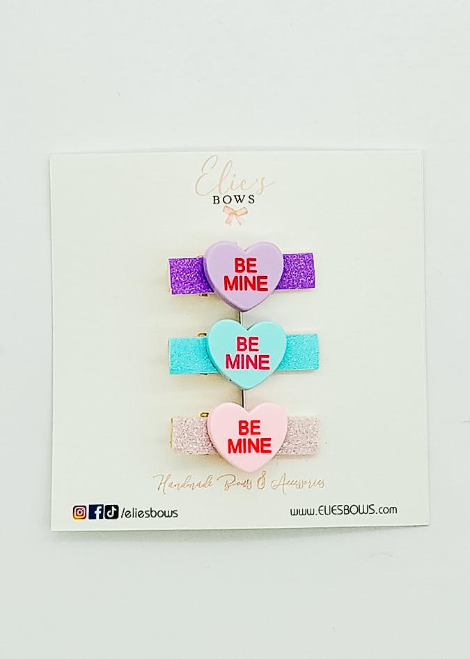 Be Mine Trio (Purple, Blue, Pink) - Bar Clips - 1.4"-Snap Clips-Elie’s Bows