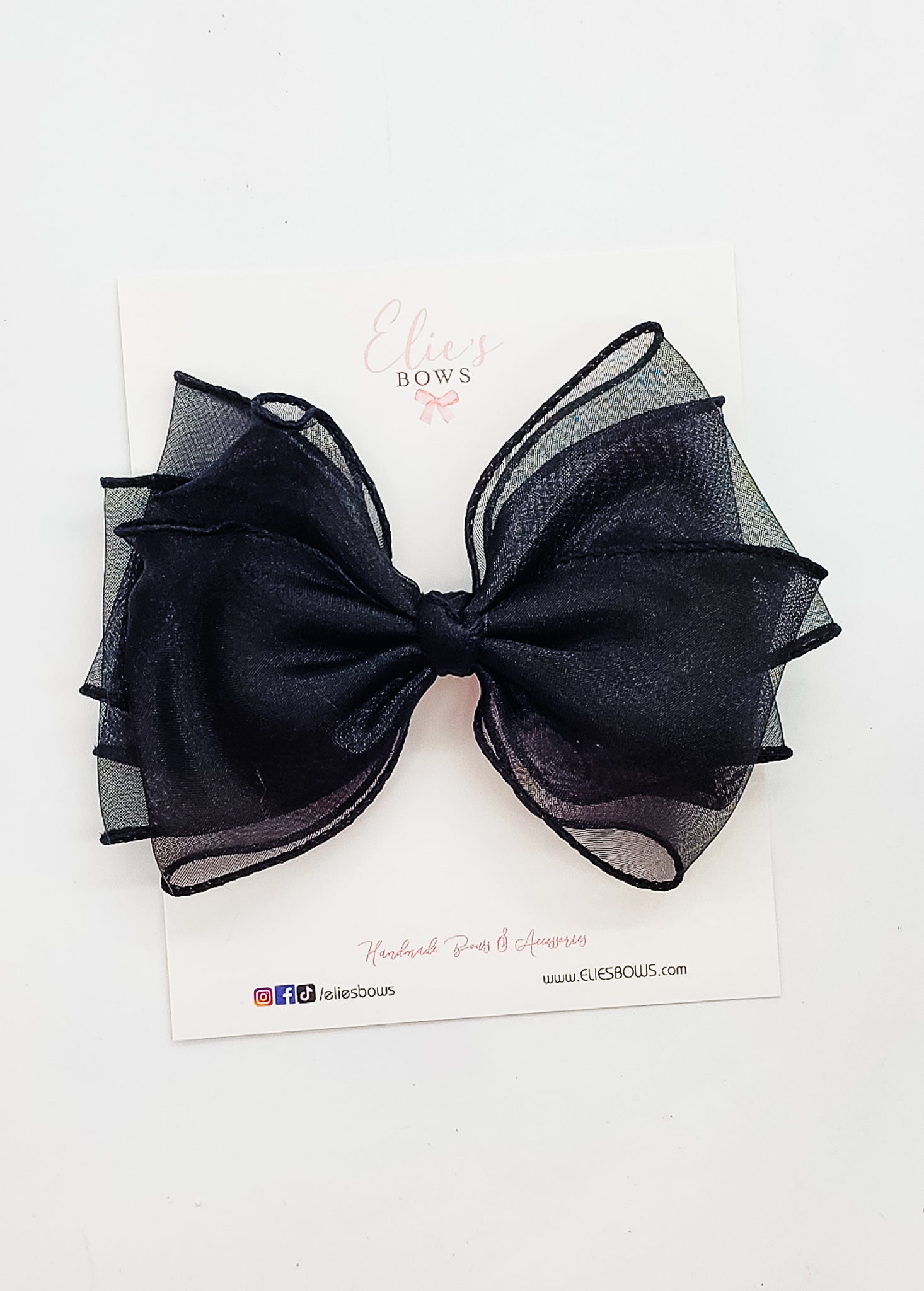 Black - Organza Fabric Bow - 5.5"-Bows-Elie’s Bows