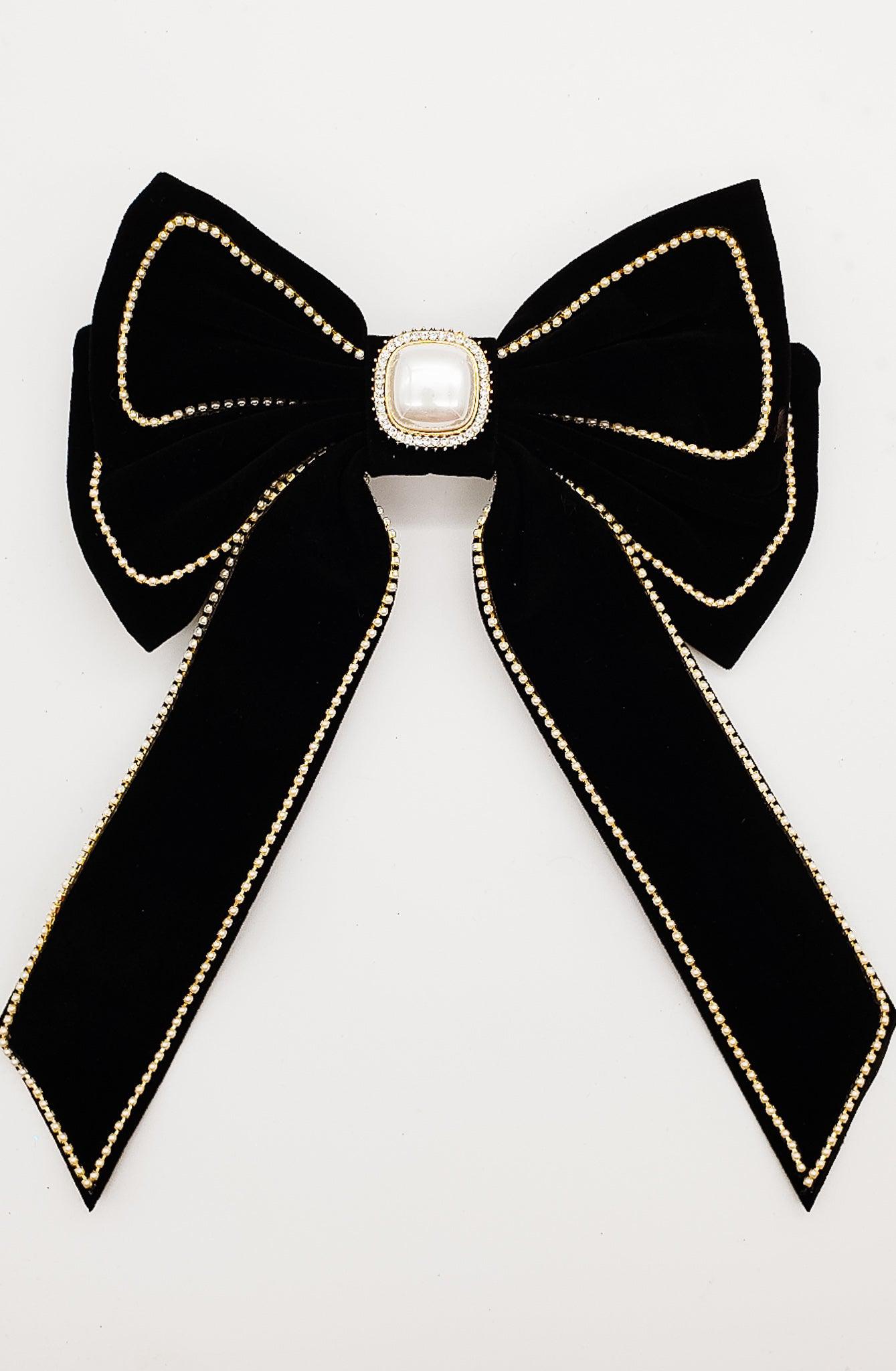 Black Velvet Barette Bow - 7"-Bows-Elie’s Bows